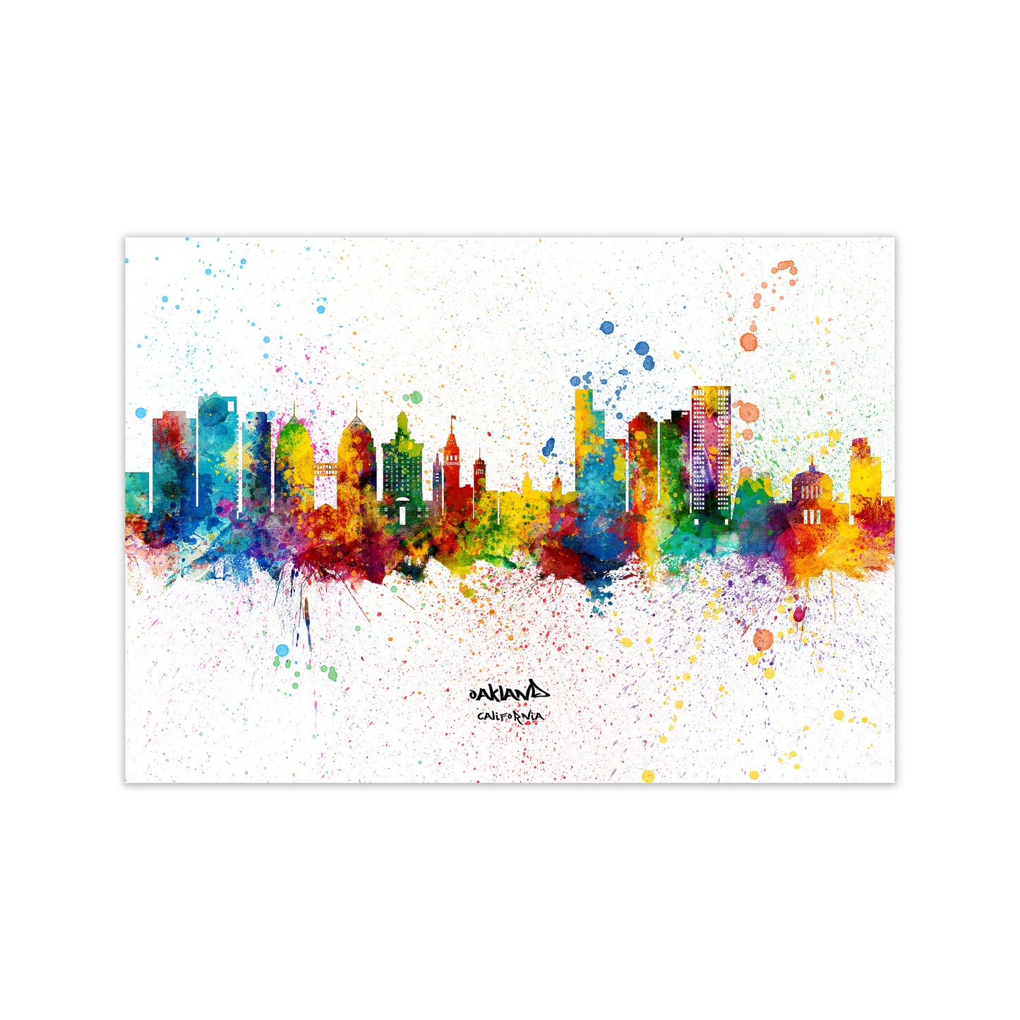 Oakland California Skyline Splash Art Print by Michael Tompsett Print Only