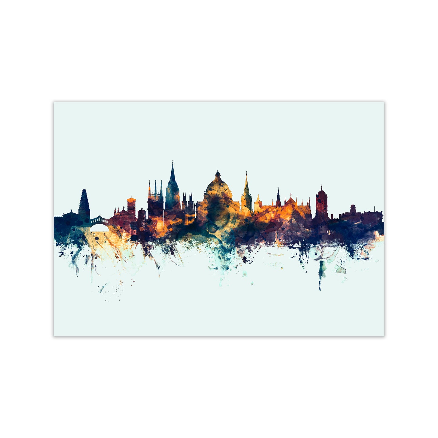 Oxford England Skyline Blue Orange Art Print by Michael Tompsett Print Only