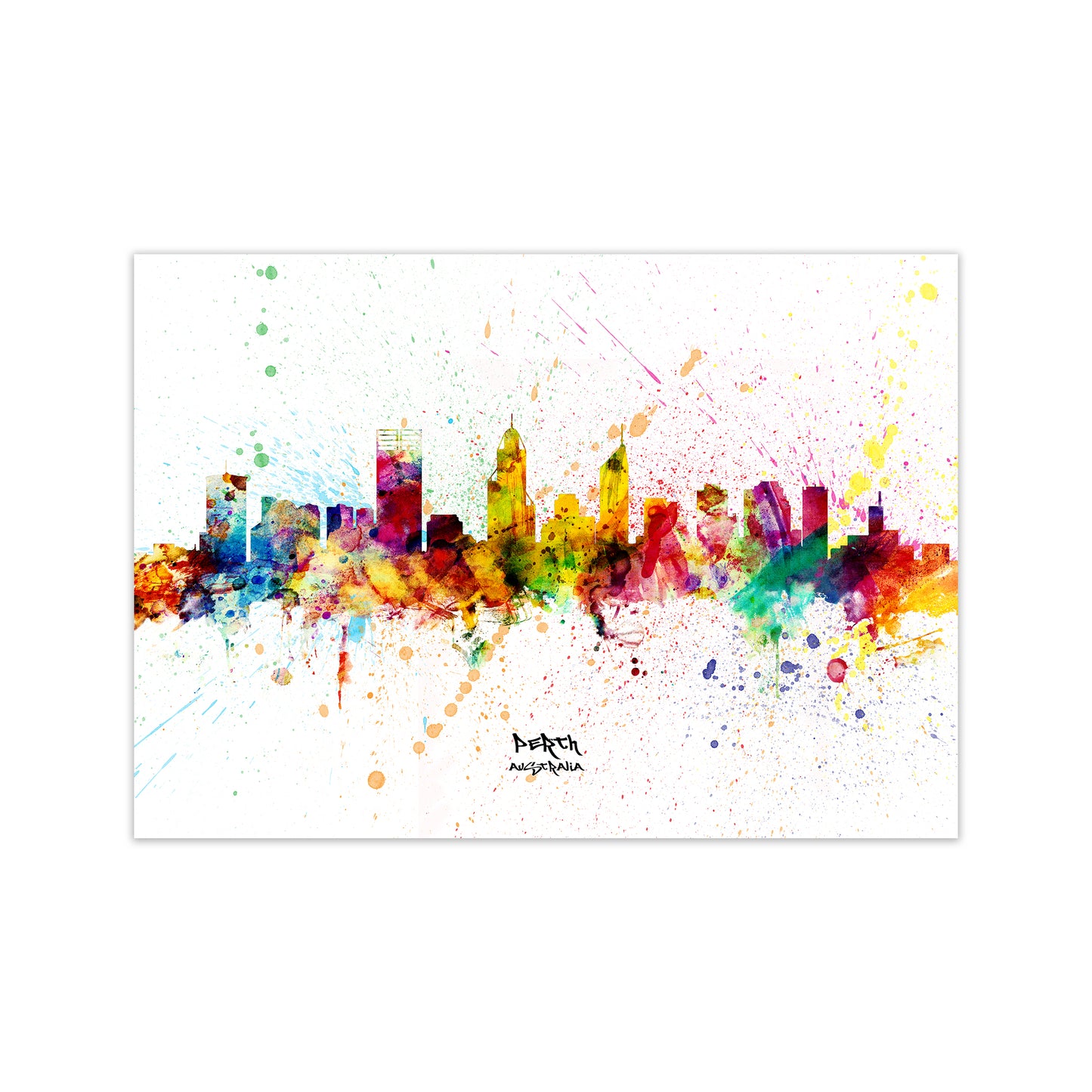 Perth Australia Skyline Splash Art Print by Michael Tompsett Print Only