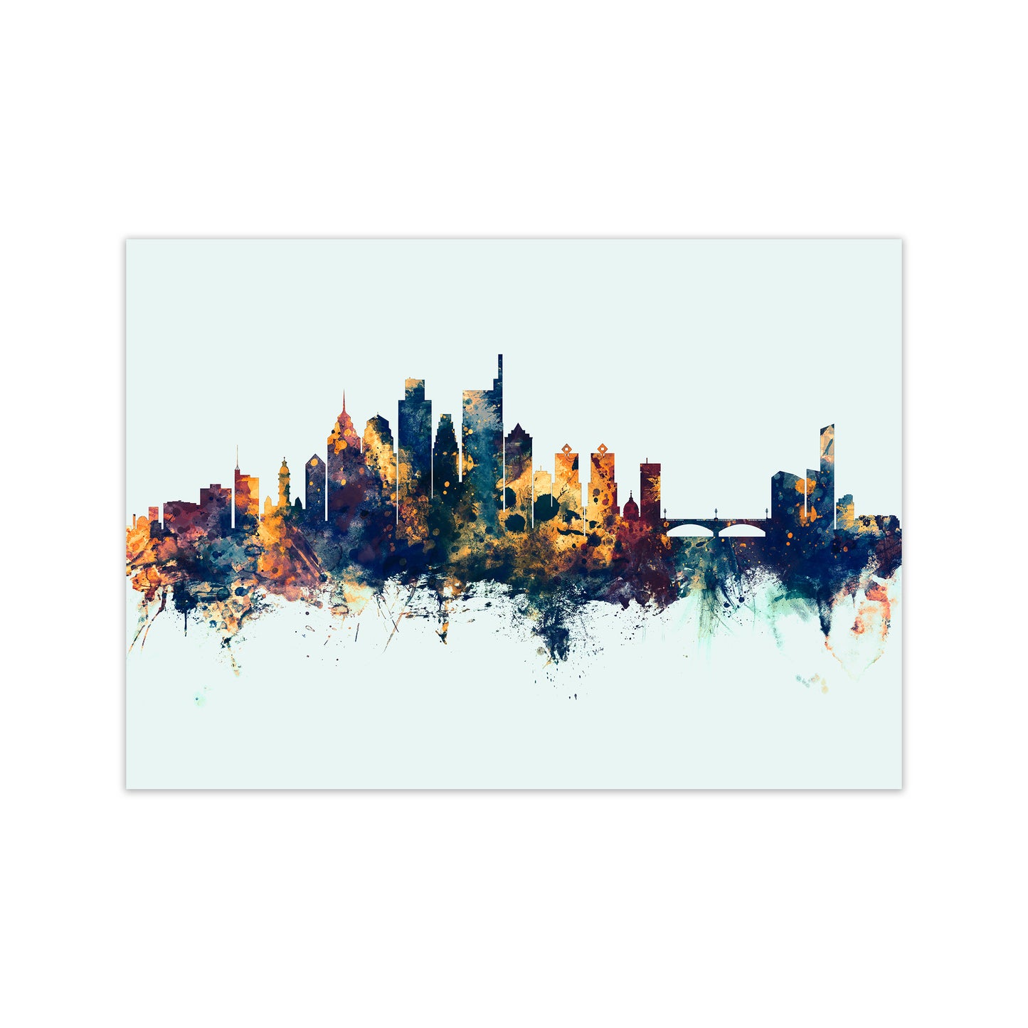 Philadelphia Pennsylvania Skyline Blue Orange Art Print by Michael Tompsett Print Only