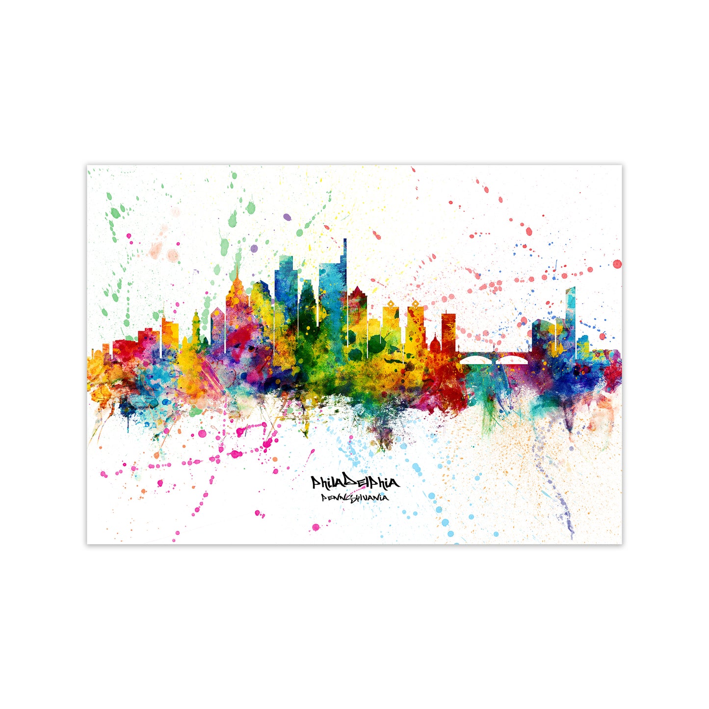 Philadelphia Pennsylvania Skyline Splash Art Print by Michael Tompsett Print Only
