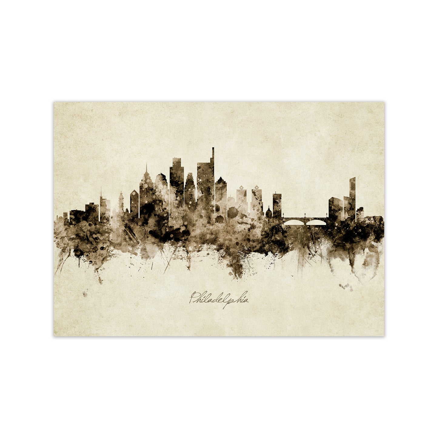 Philadelphia Pennsylvania Skyline Vintage Art Print by Michael Tompsett Print Only