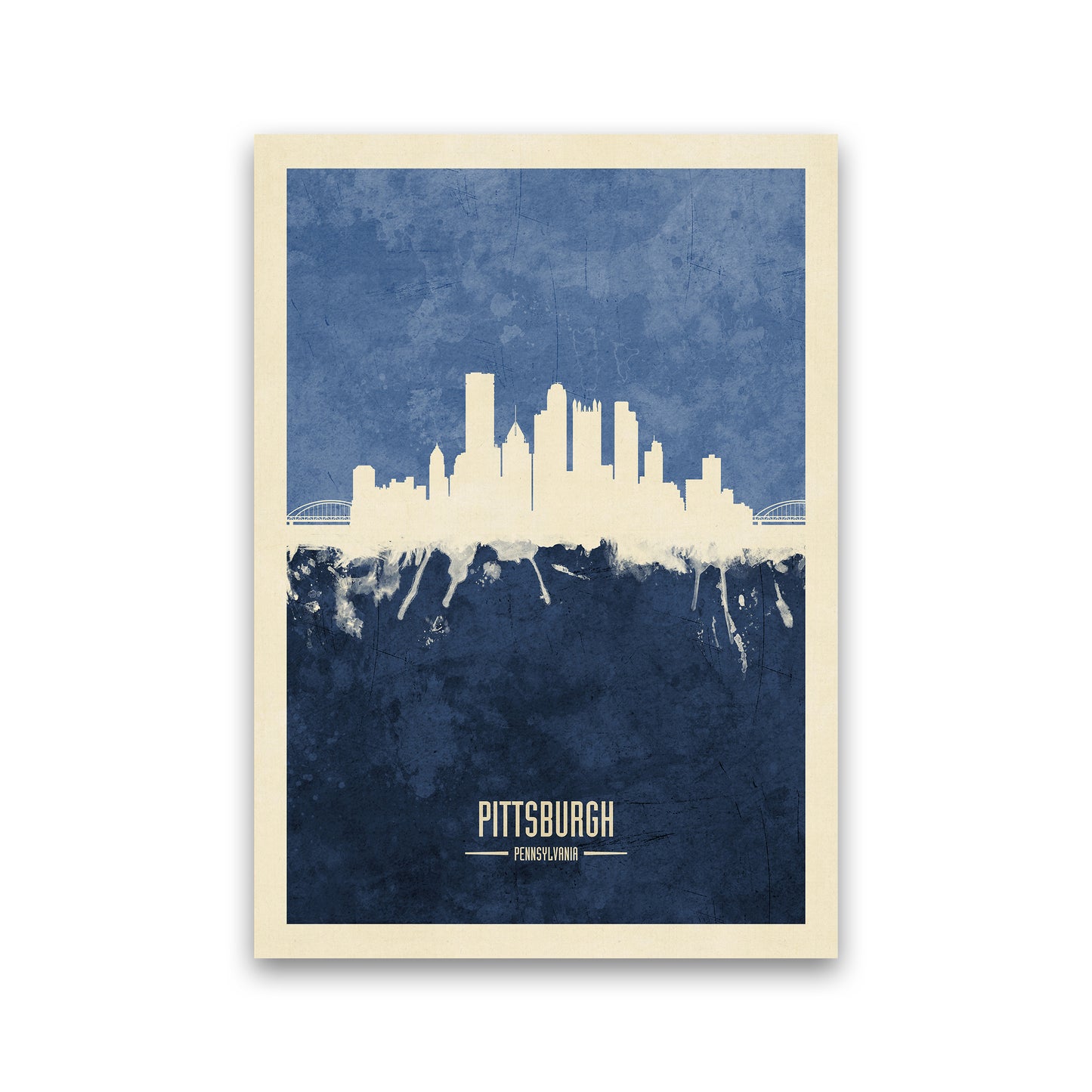 Pittsburgh Pennsylvania Skyline Portrait Navy Art Print by Michael Tompsett Print Only