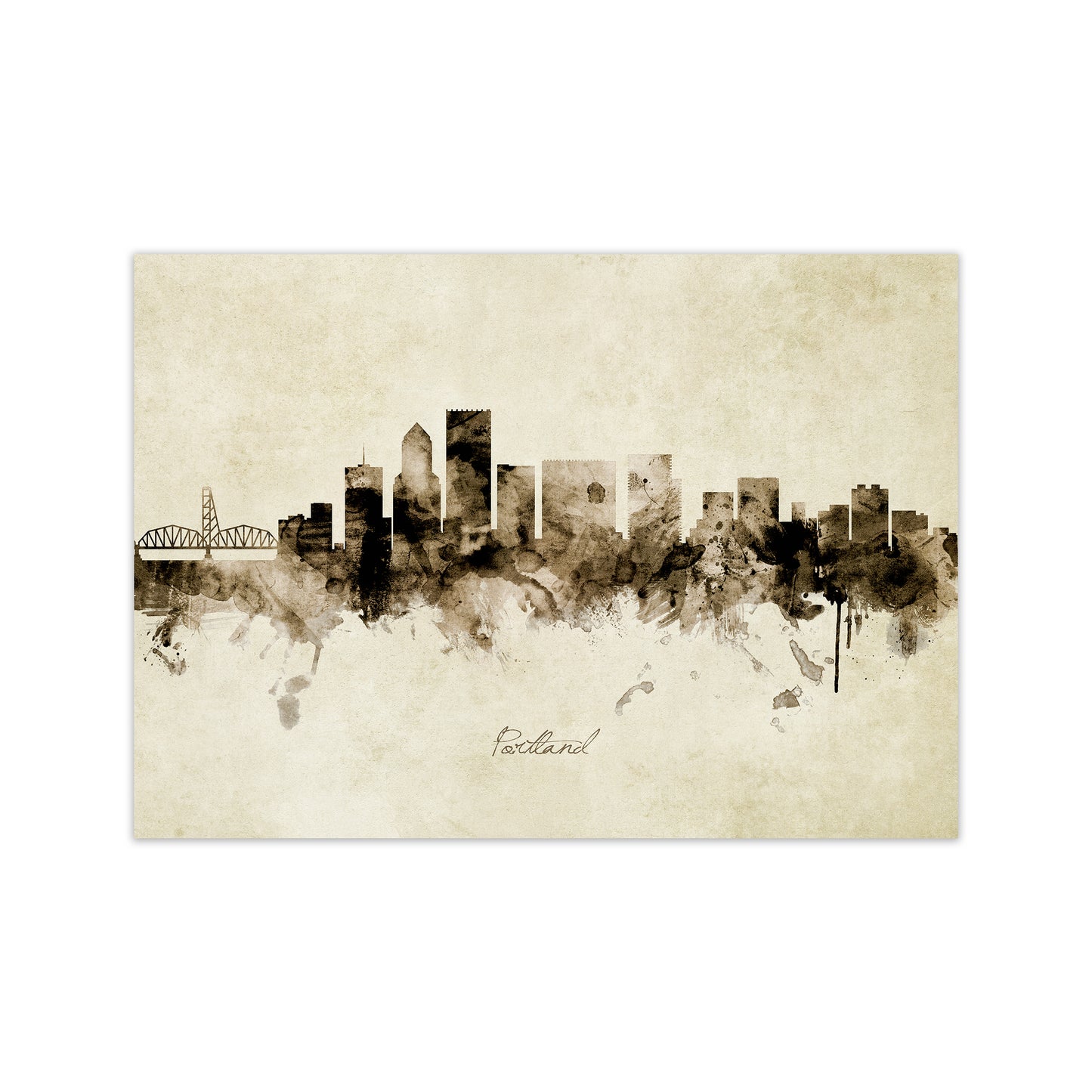 Portland Oregon Skyline Vintage Art Print by Michael Tompsett Print Only