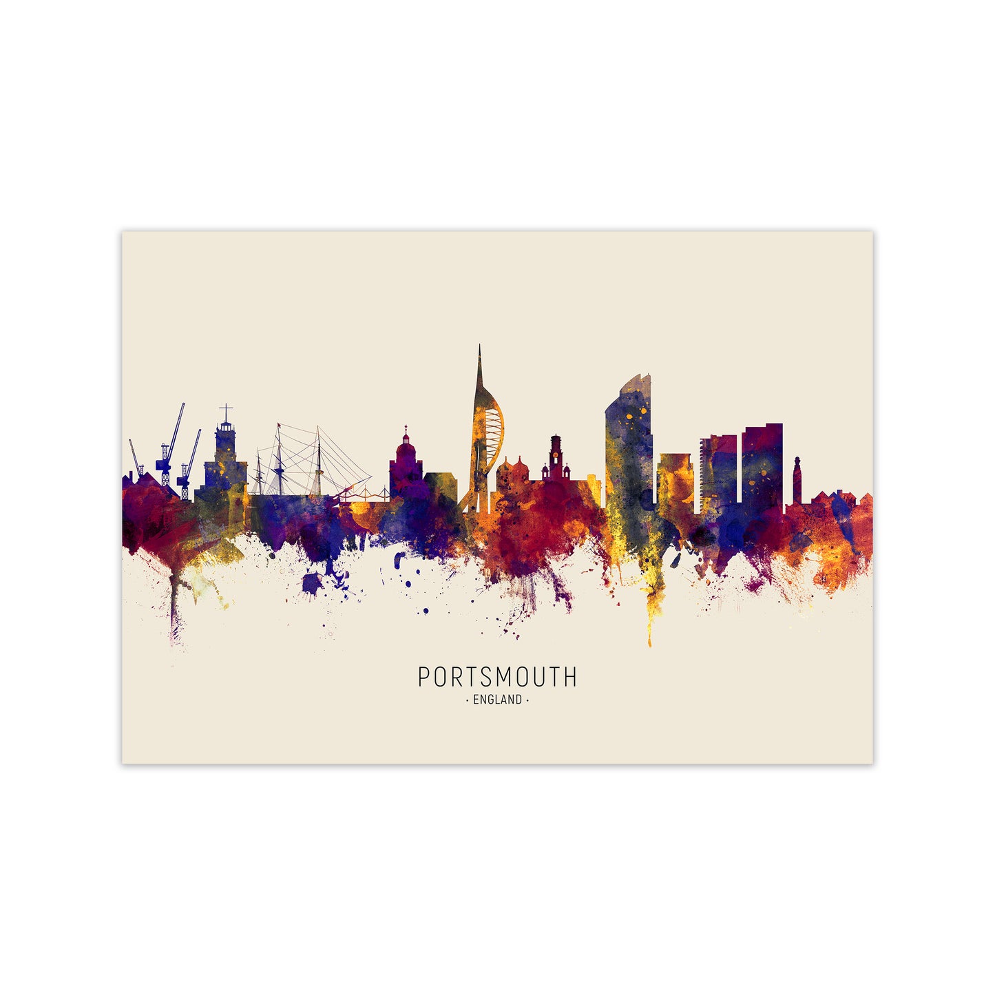 Portsmouth England Skyline Autumn City Name Art Print by Michael Tompsett Print Only