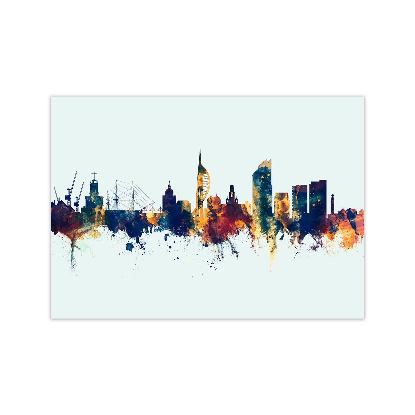 Portsmouth England Skyline Blue Orange Art Print by Michael Tompsett Print Only