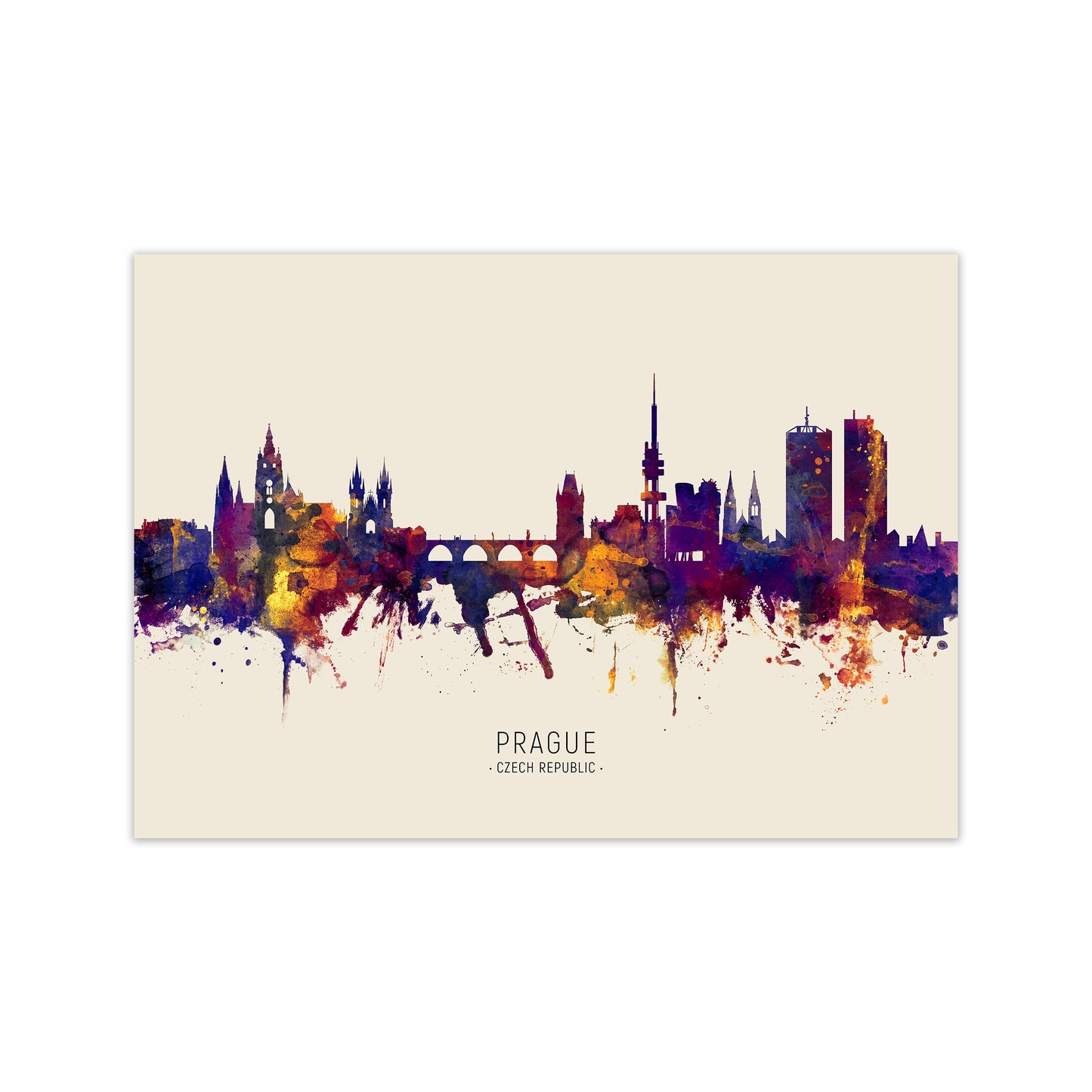 Prague Czech Republic Skyline Autumn City Name Art Print by Michael Tompsett Print Only