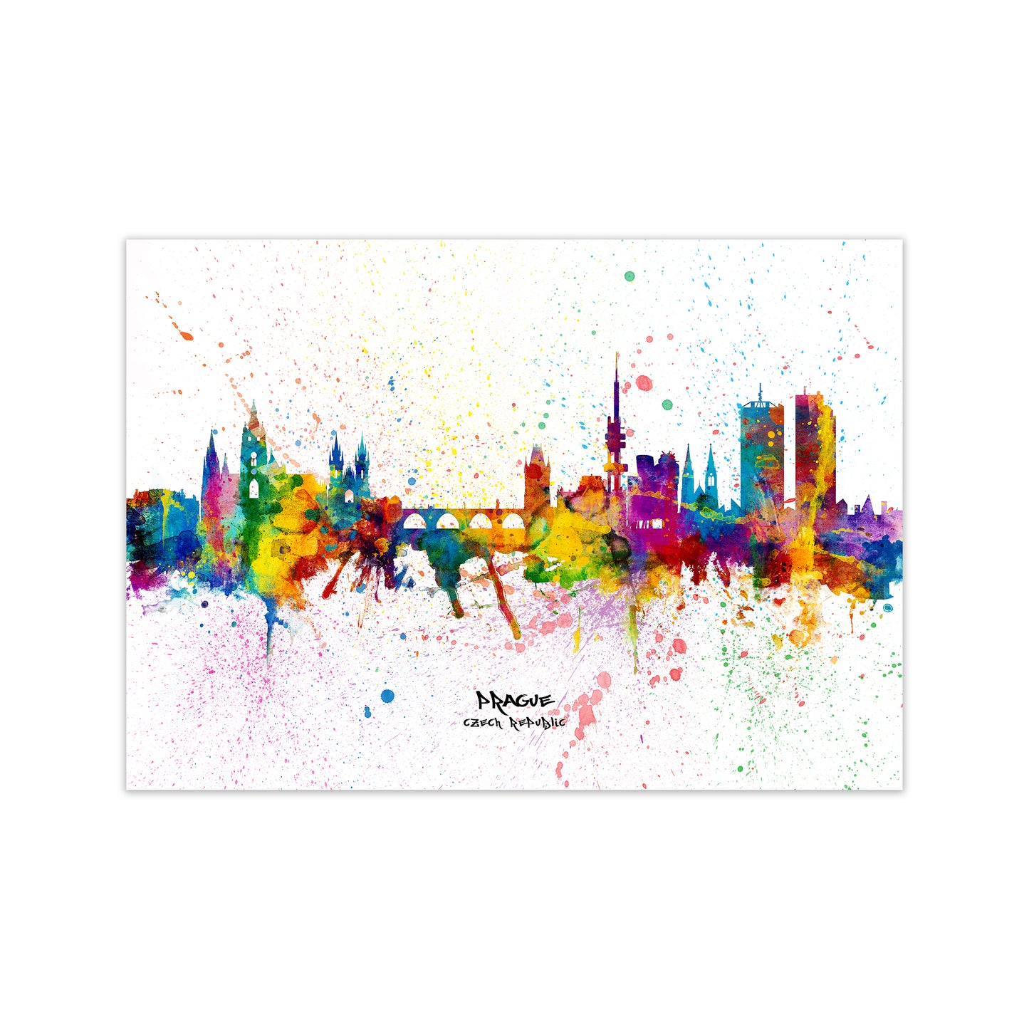 Prague Czech Republic Skyline Splash Art Print by Michael Tompsett Print Only