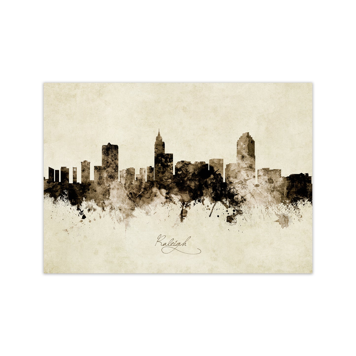 Raleigh North Carolina Skyline Vintage Art Print by Michael Tompsett Print Only