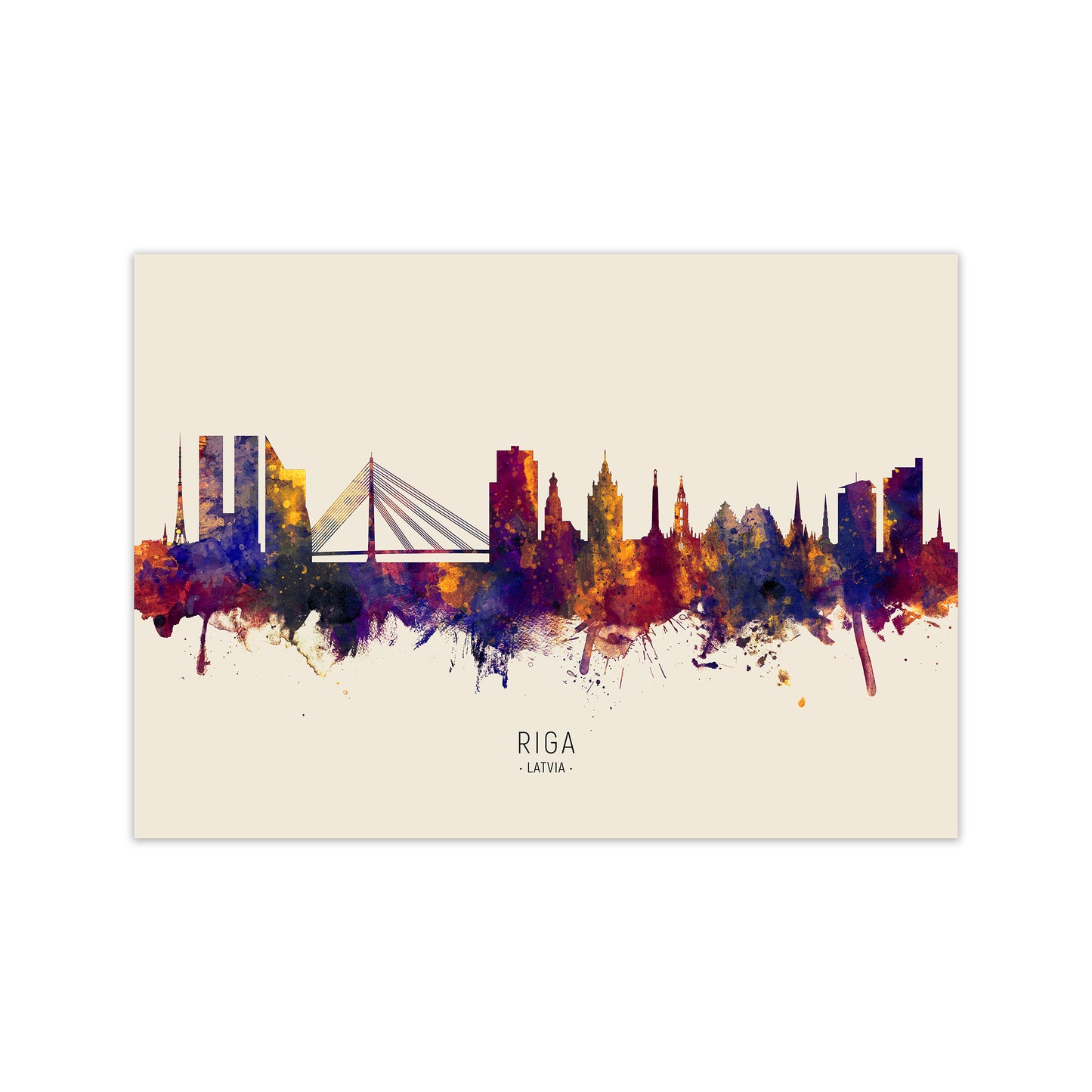 Riga Latvia Skyline Autumn City Name Art Print by Michael Tompsett Print Only