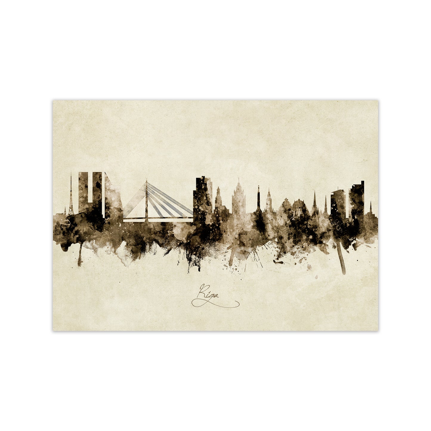 Riga Latvia Skyline Vintage Art Print by Michael Tompsett Print Only