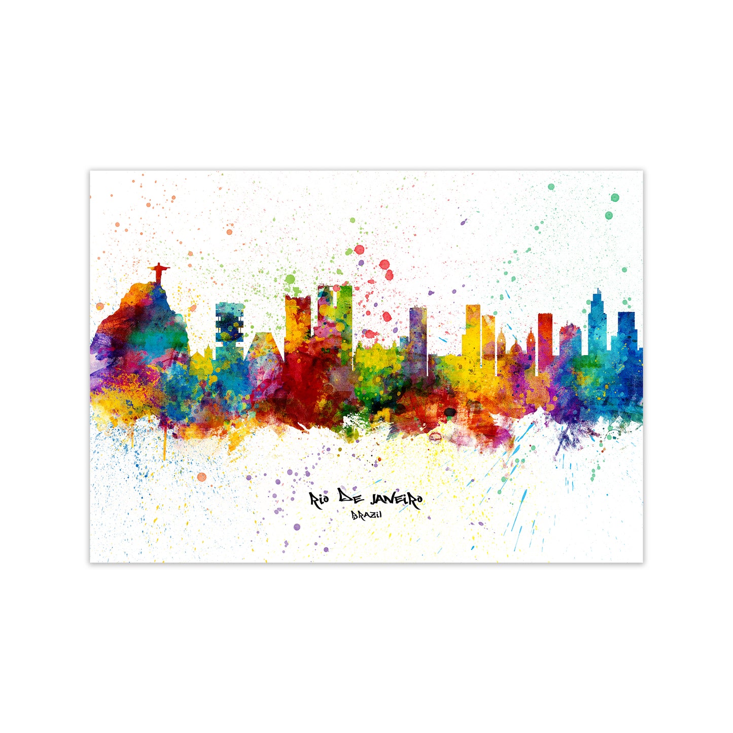 Rio De Janeiro Brazil Skyline Splash Art Print by Michael Tompsett Print Only