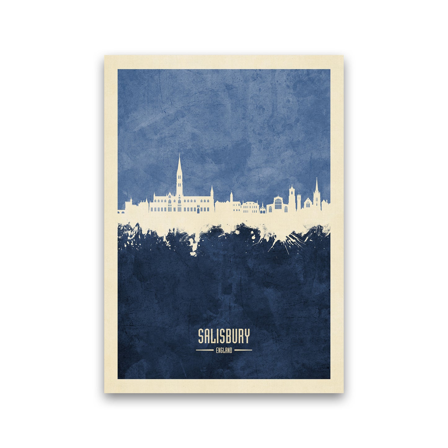 Salisbury England Skyline Portrait Navy Art Print by Michael Tompsett Print Only