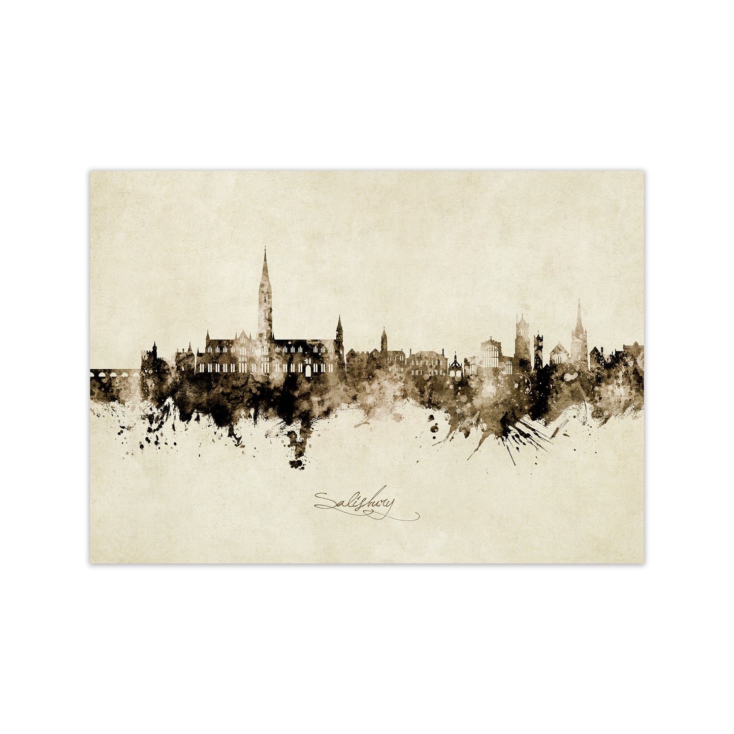 Salisbury England Skyline Vintage Art Print by Michael Tompsett Print Only