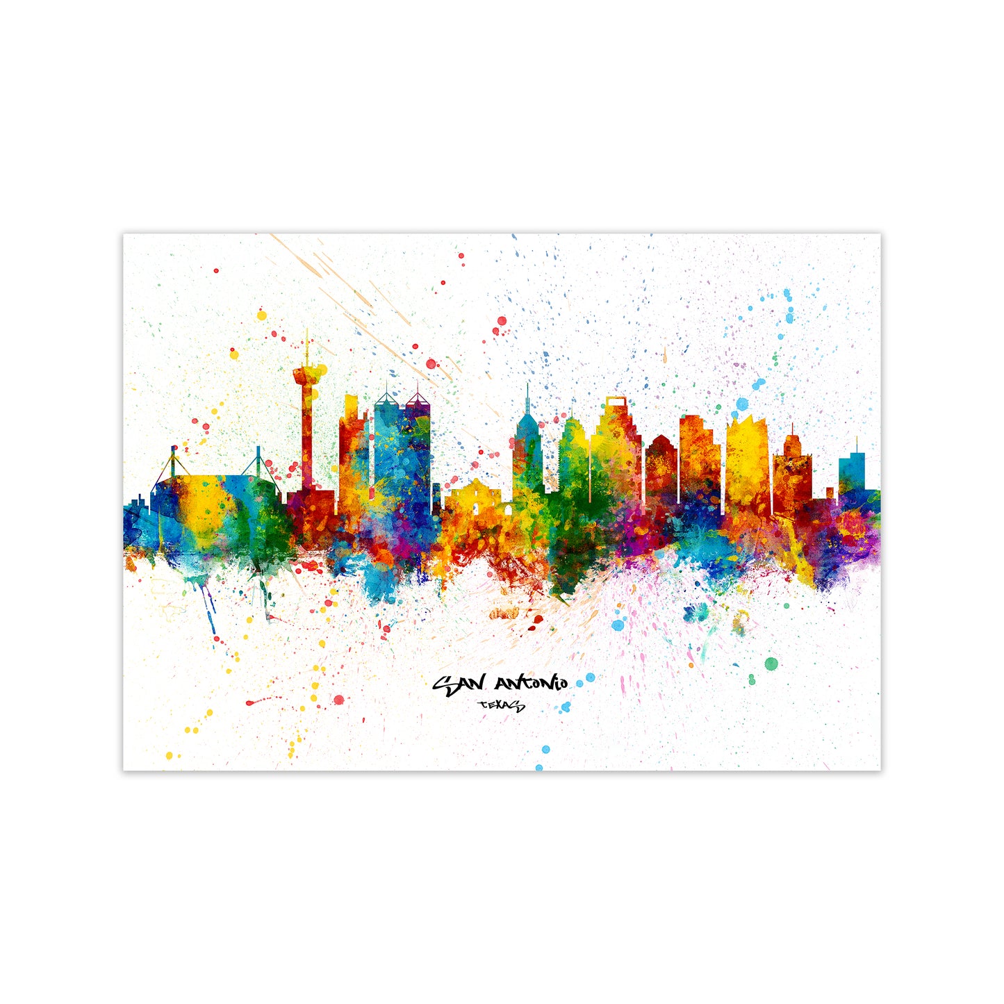 San Antonio Texas Skyline Splash Art Print by Michael Tompsett Print Only