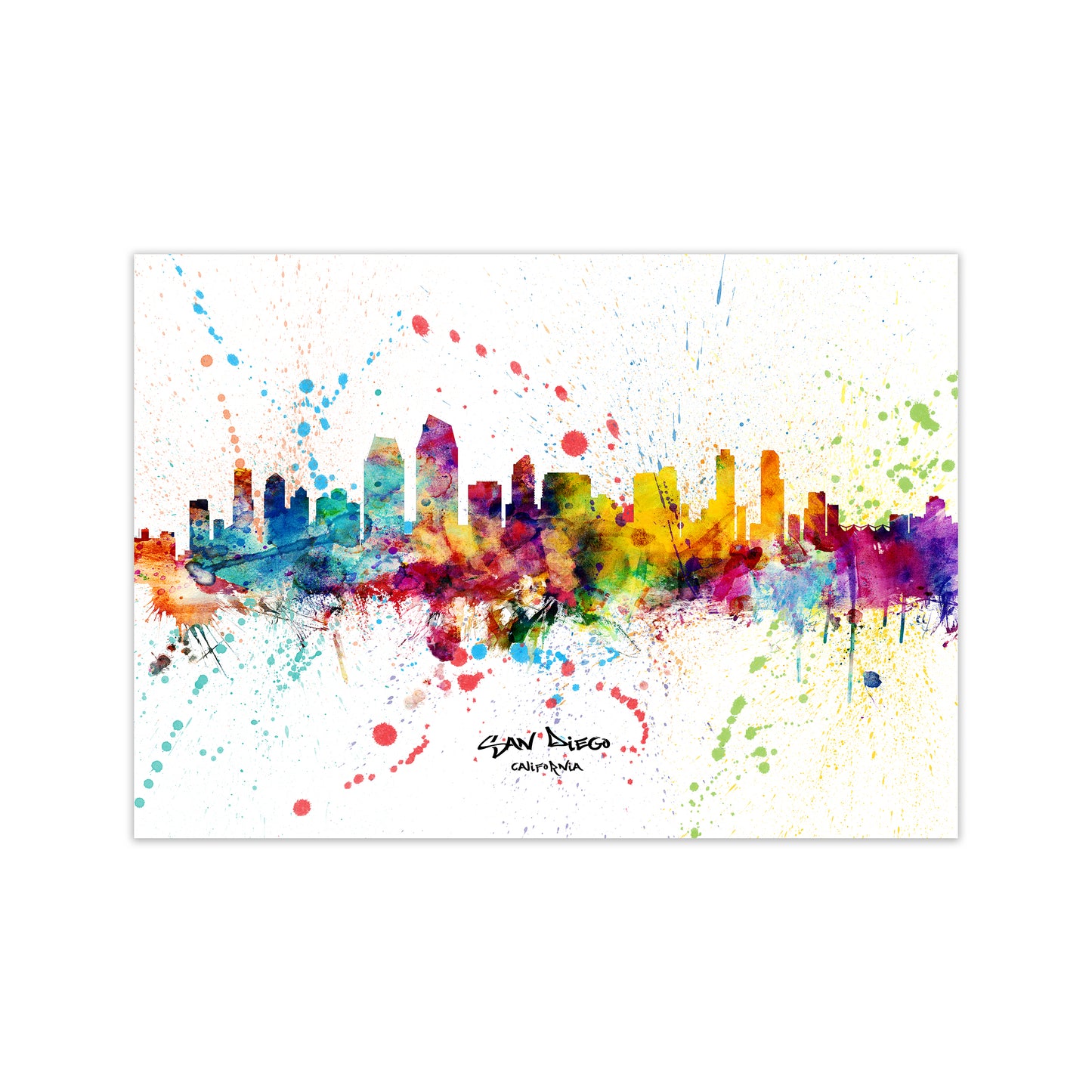 San Diego California Skyline Splash Art Print by Michael Tompsett Print Only