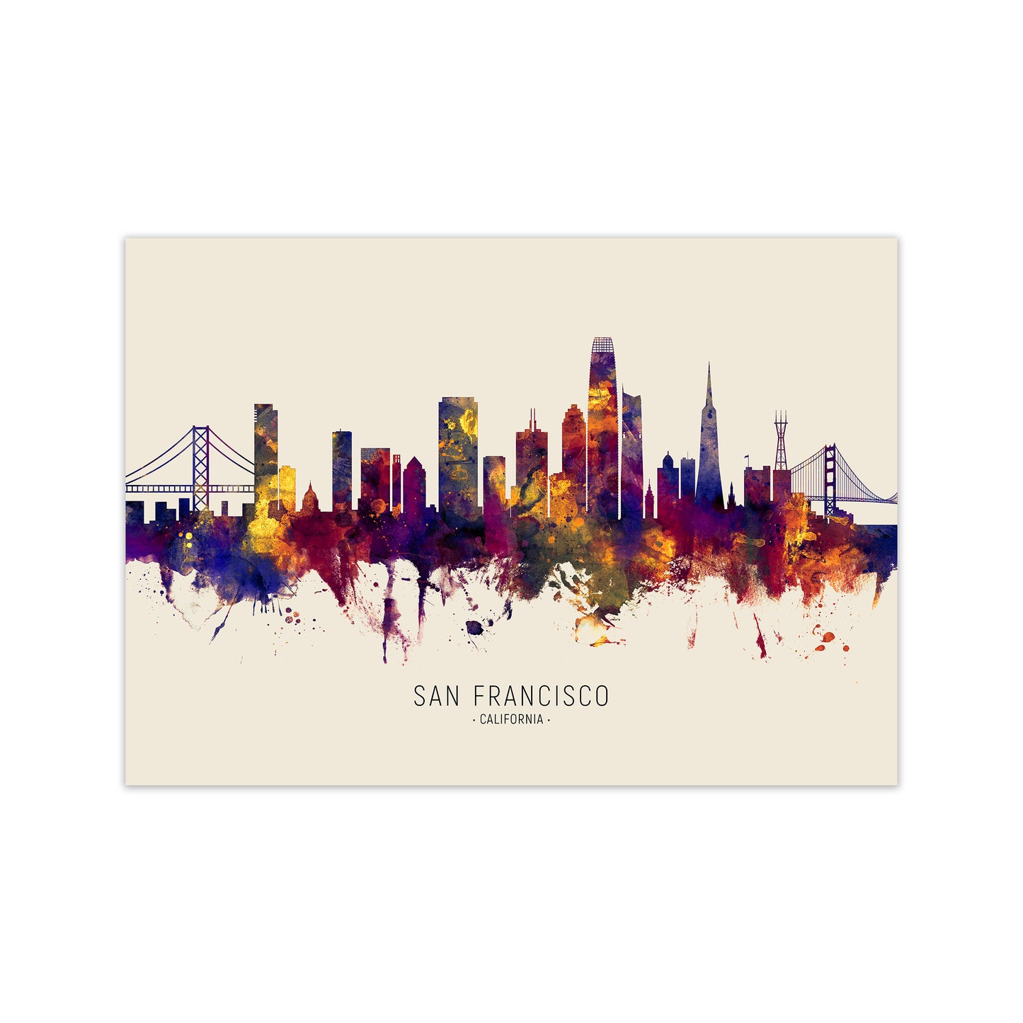 San Francisco California Skyline Autumn City Name Art Print by Michael Tompsett Print Only