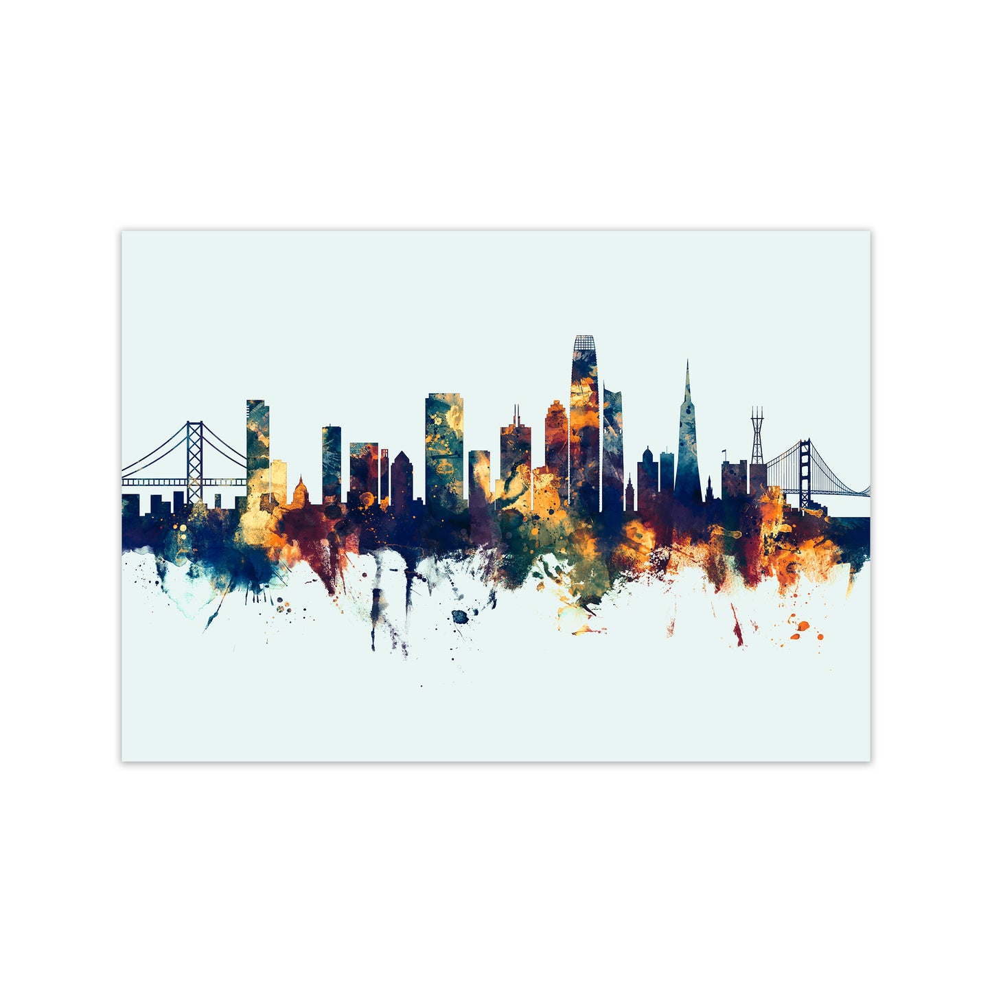 San Francisco California Skyline Blue Orange Art Print by Michael Tompsett Print Only