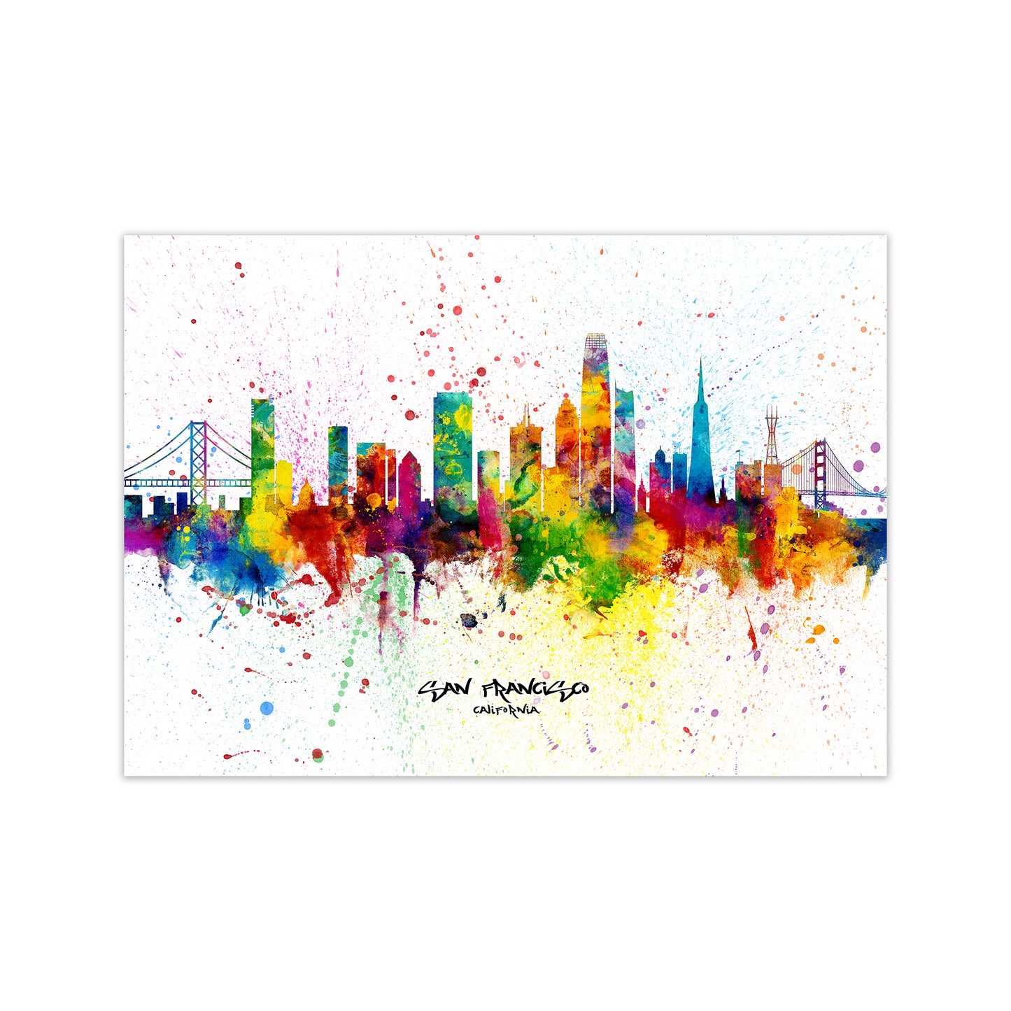 San Francisco California Skyline Splash Art Print by Michael Tompsett Print Only