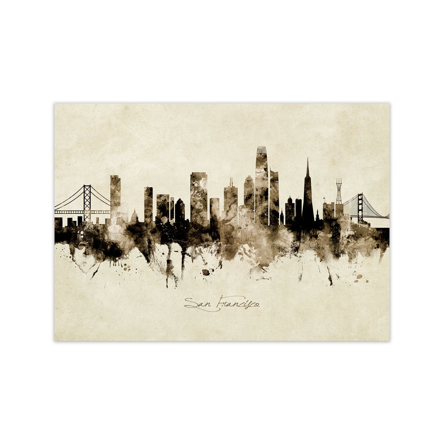 San Francisco California Skyline Vintage Art Print by Michael Tompsett Print Only