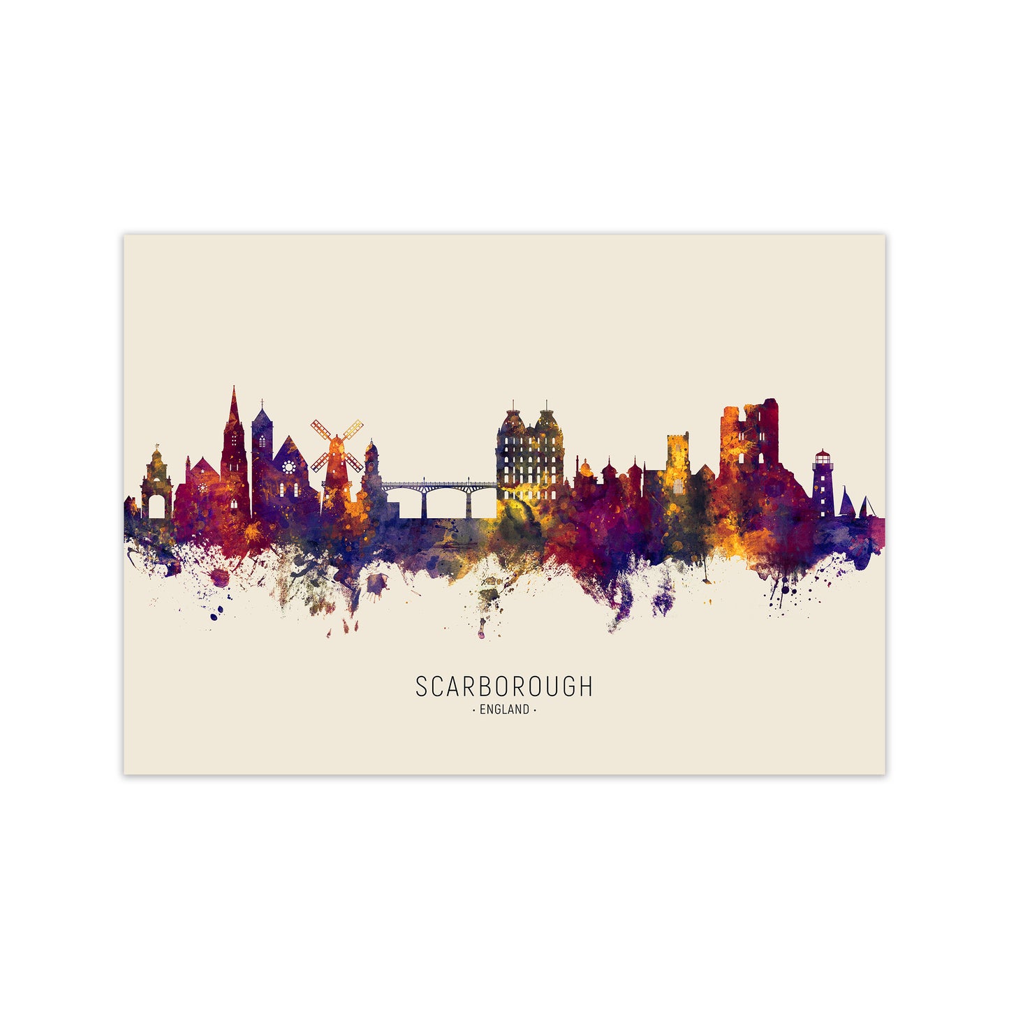 Scarborough England Skyline Autumn City Name Art Print by Michael Tompsett Print Only