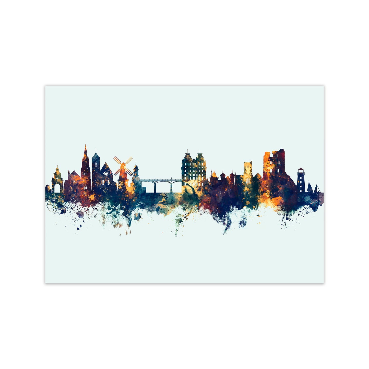 Scarborough England Skyline Blue Orange Art Print by Michael Tompsett Print Only