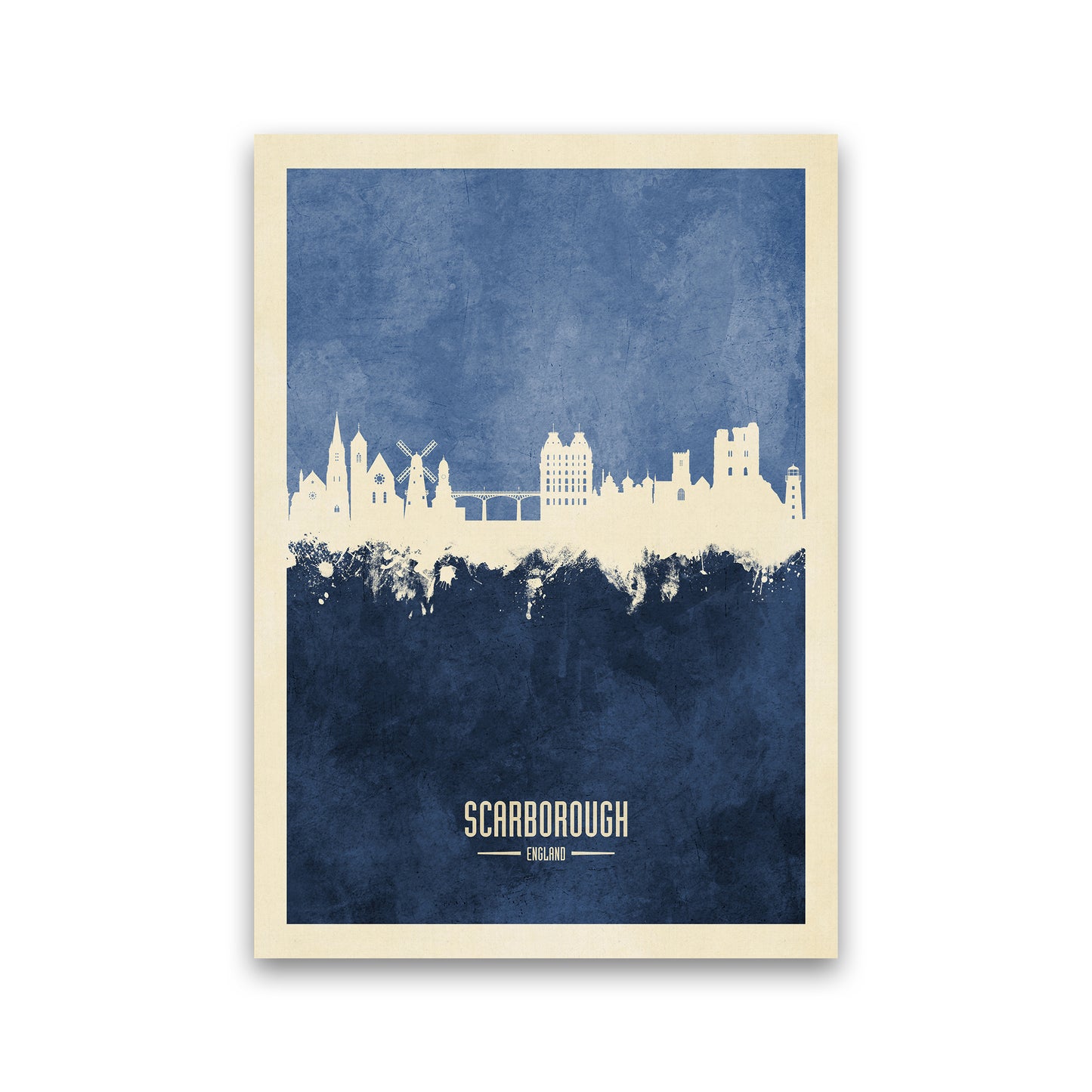 Scarborough England Skyline Portrait Navy Art Print by Michael Tompsett Print Only