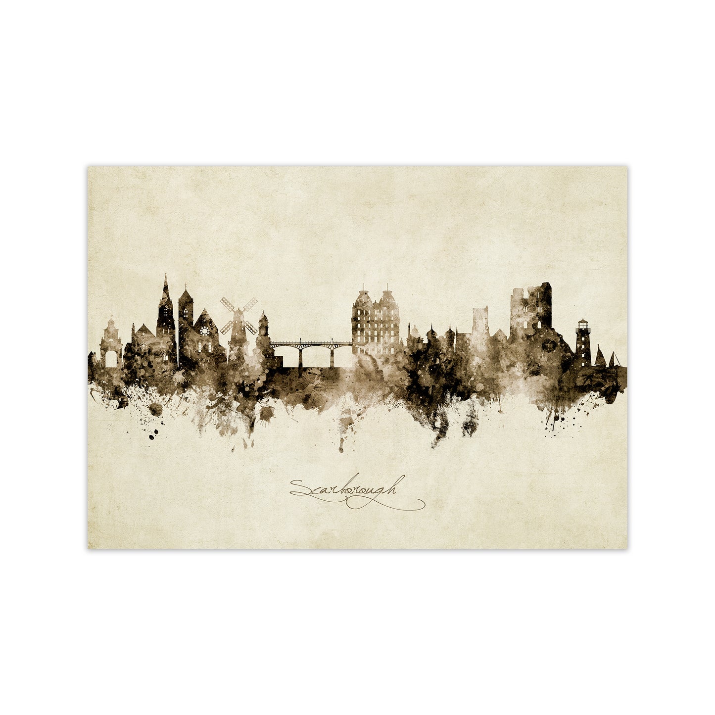 Scarborough England Skyline Vintage Art Print by Michael Tompsett Print Only