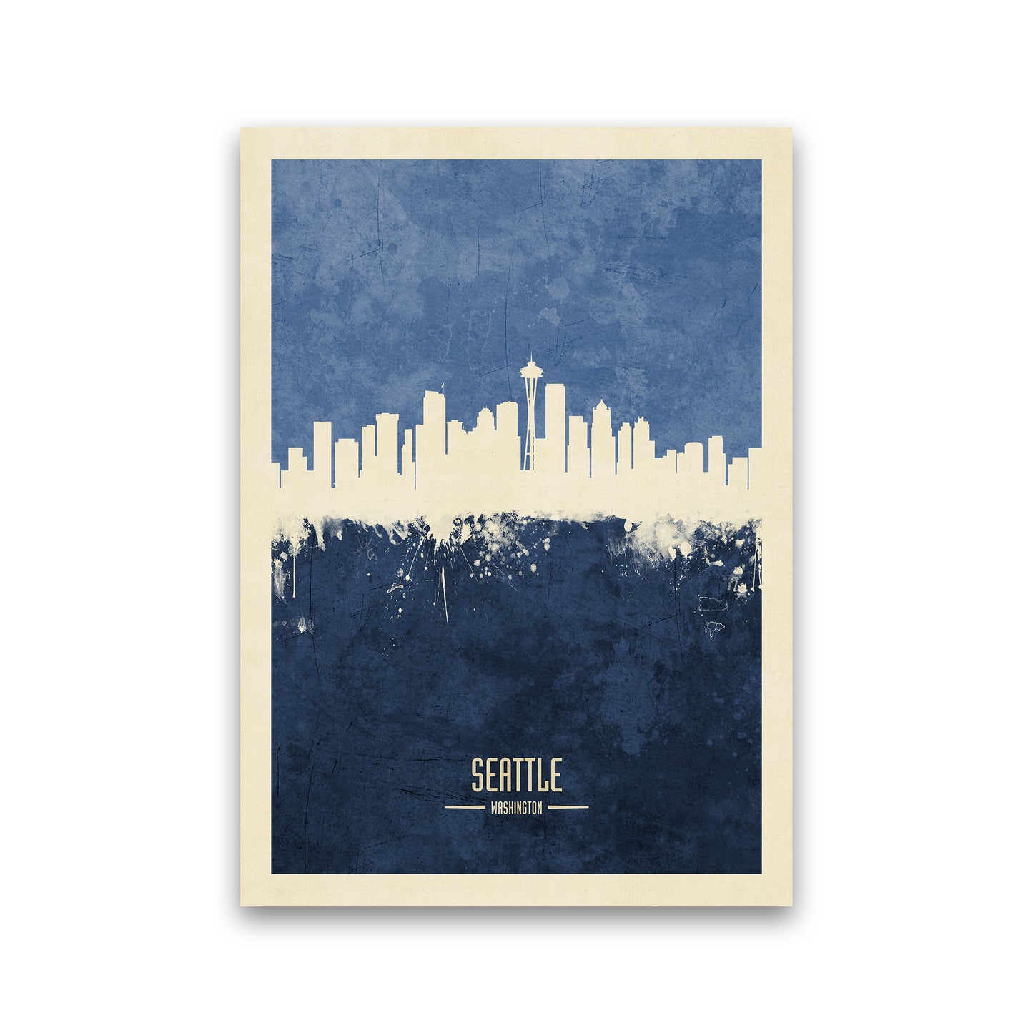 Seattle Washington Skyline Portrait Navy Art Print by Michael Tompsett Print Only
