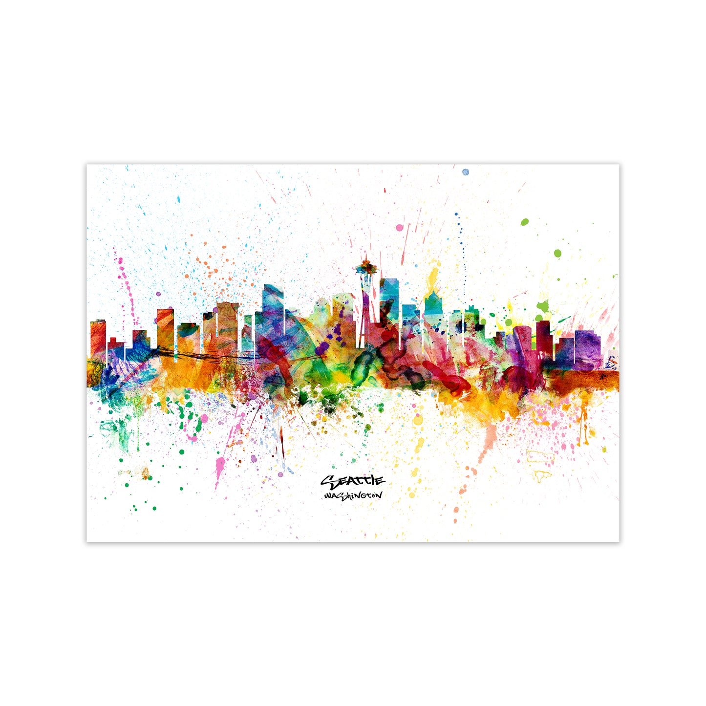 Seattle Washington Skyline Splash Art Print by Michael Tompsett Print Only