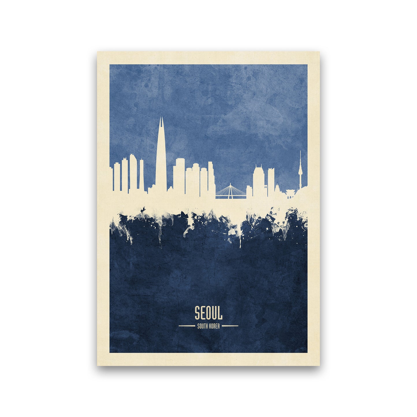 Seoul South Korea Skyline Portrait Navy Art Print by Michael Tompsett Print Only