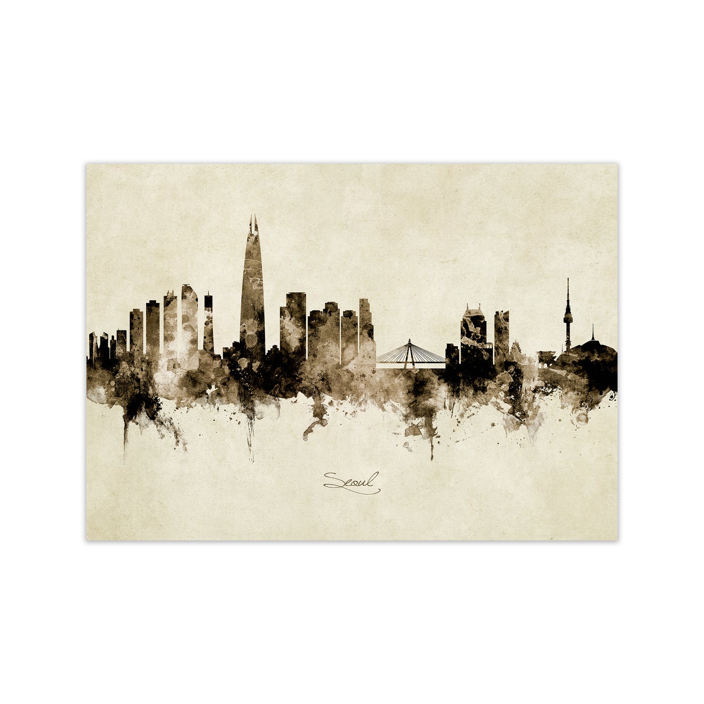 Seoul South Korea Skyline Vintage Art Print by Michael Tompsett Print Only