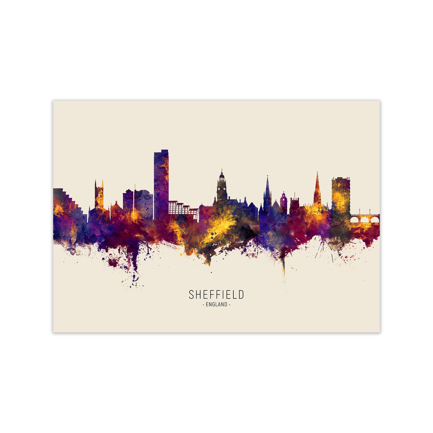 Sheffield England Skyline Autumn City Name Art Print by Michael Tompsett Print Only