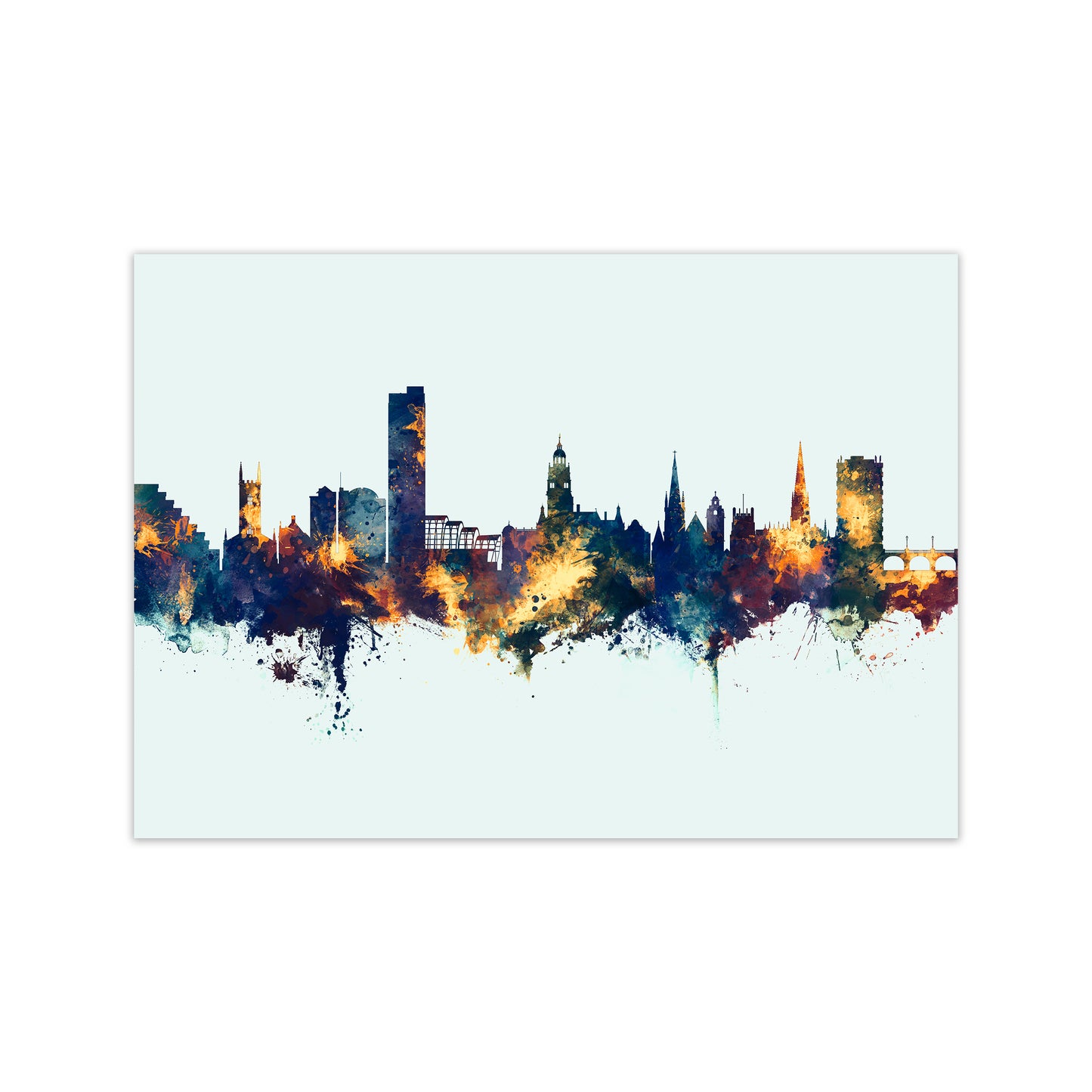 Sheffield England Skyline Blue Orange Art Print by Michael Tompsett Print Only