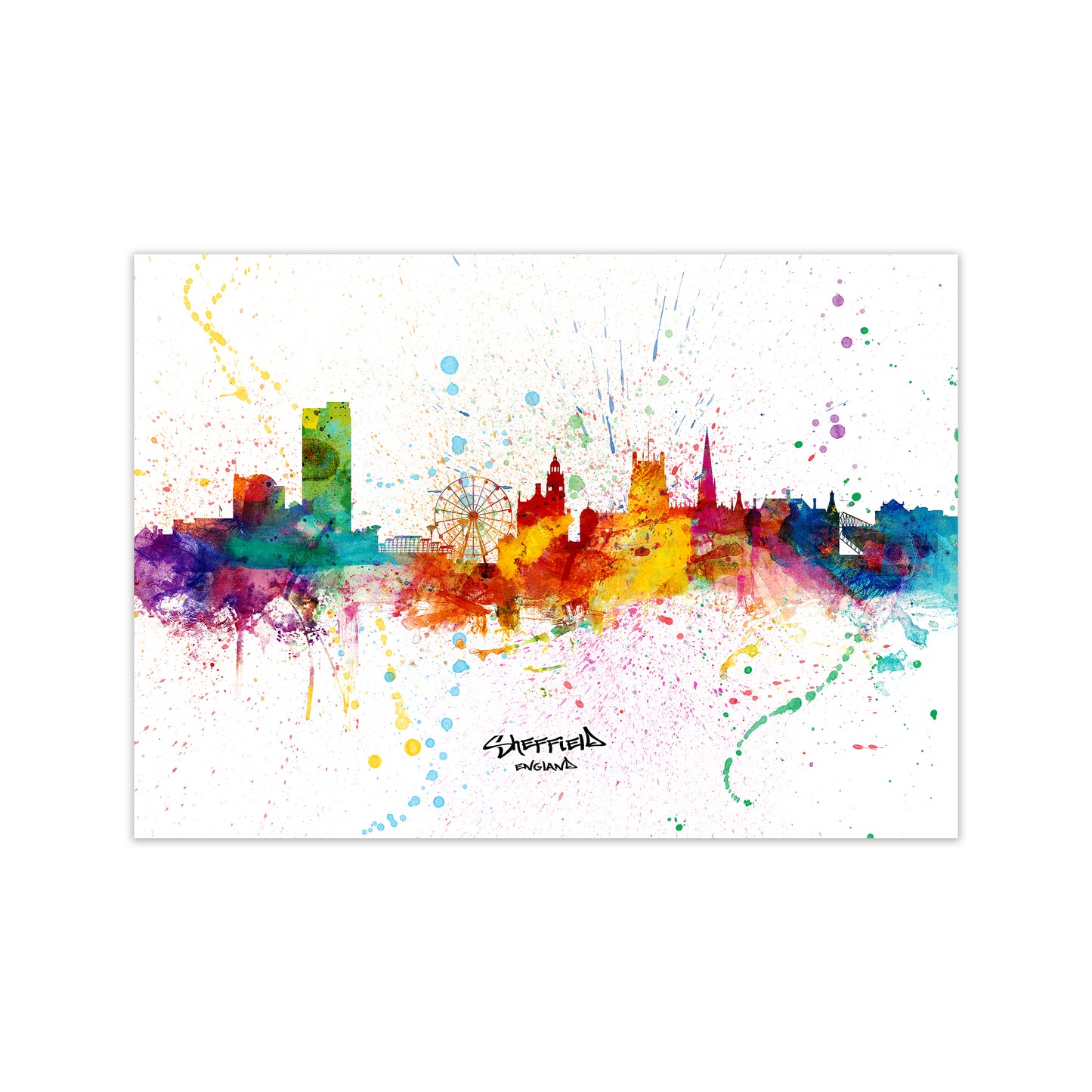 Sheffield England Skyline Splash Art Print by Michael Tompsett Print Only