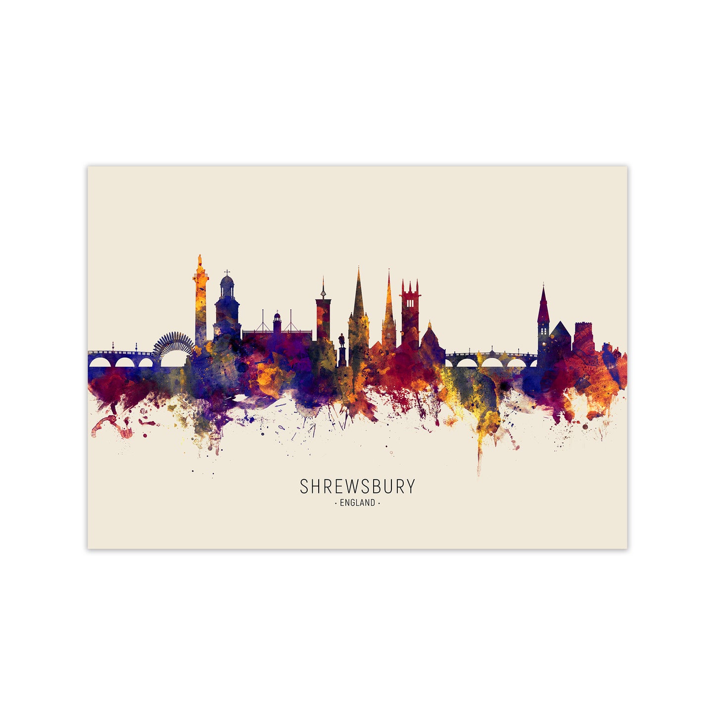 Shrewsbury England Skyline Autumn City Name Art Print by Michael Tompsett Print Only