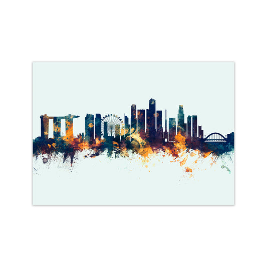 Singapore Singapore Skyline Blue Orange Art Print by Michael Tompsett Print Only