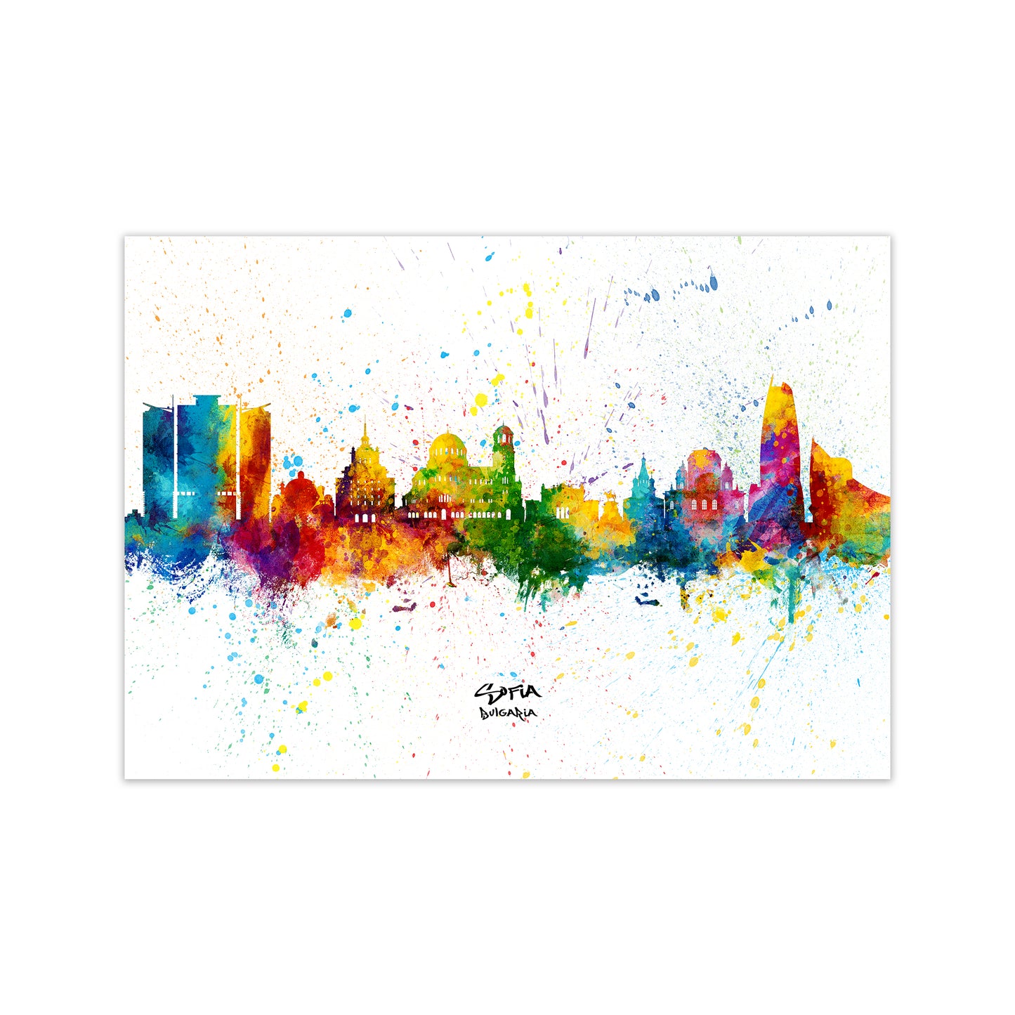Sofia Bulgaria Skyline Splash Art Print by Michael Tompsett Print Only