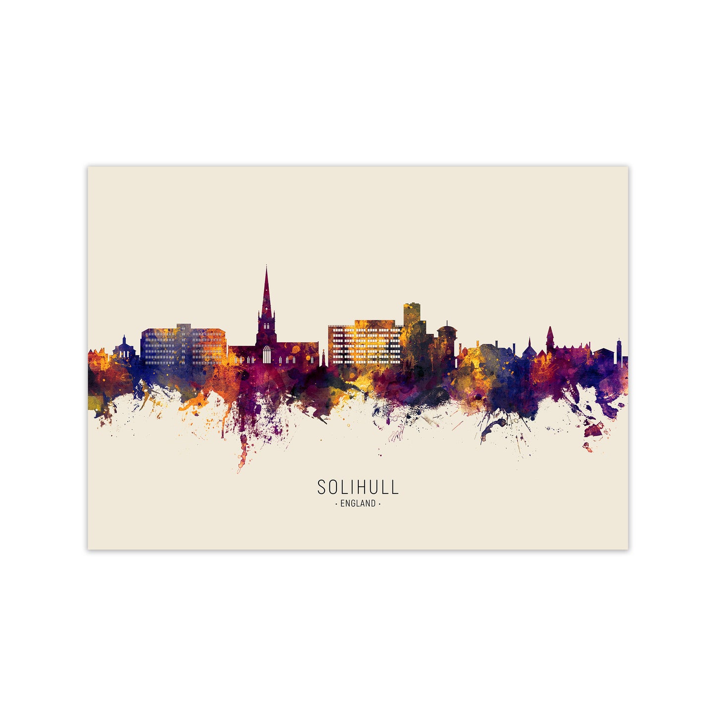 Solihull England Skyline Autumn City Name Art Print by Michael Tompsett Print Only