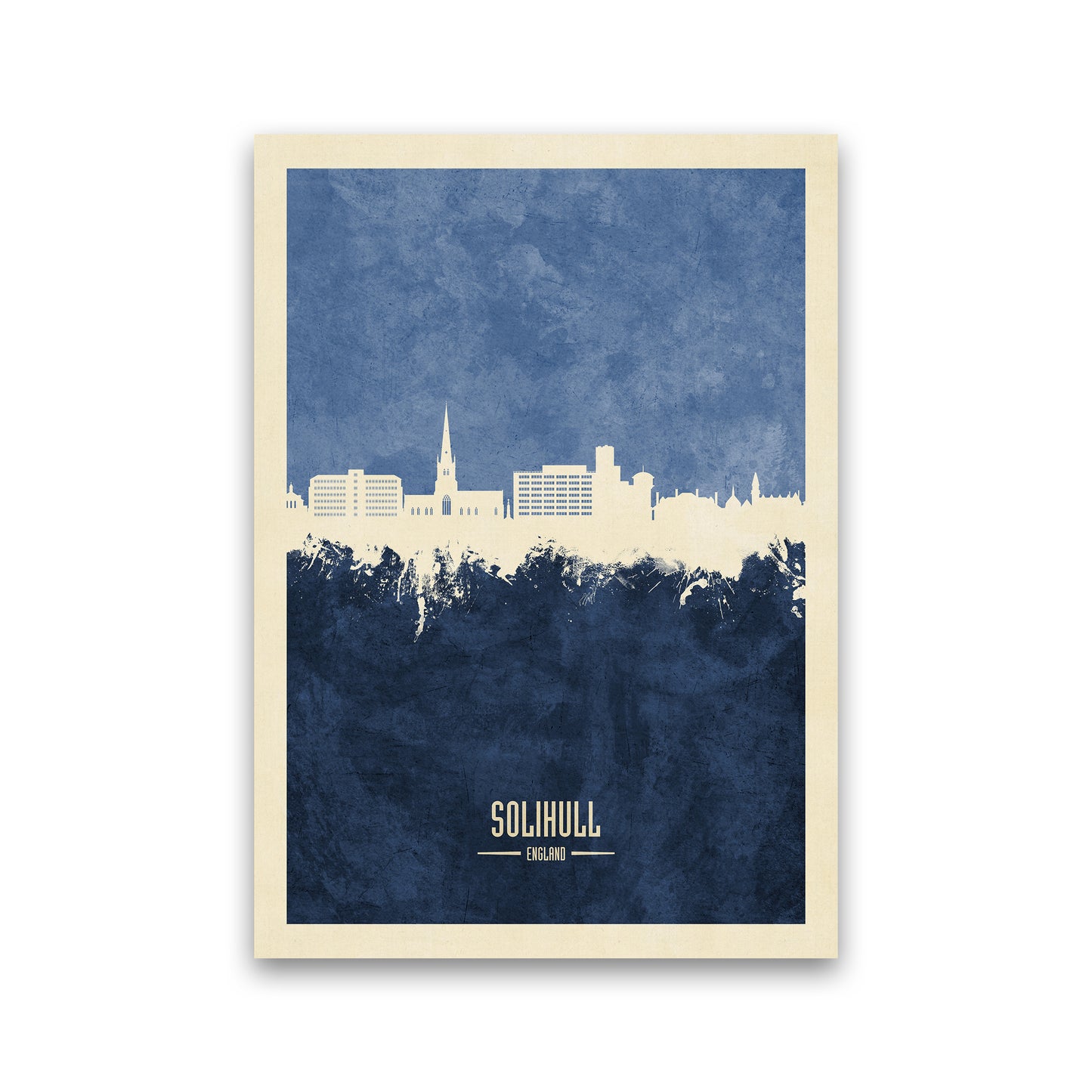 Solihull England Skyline Portrait Navy Art Print by Michael Tompsett Print Only