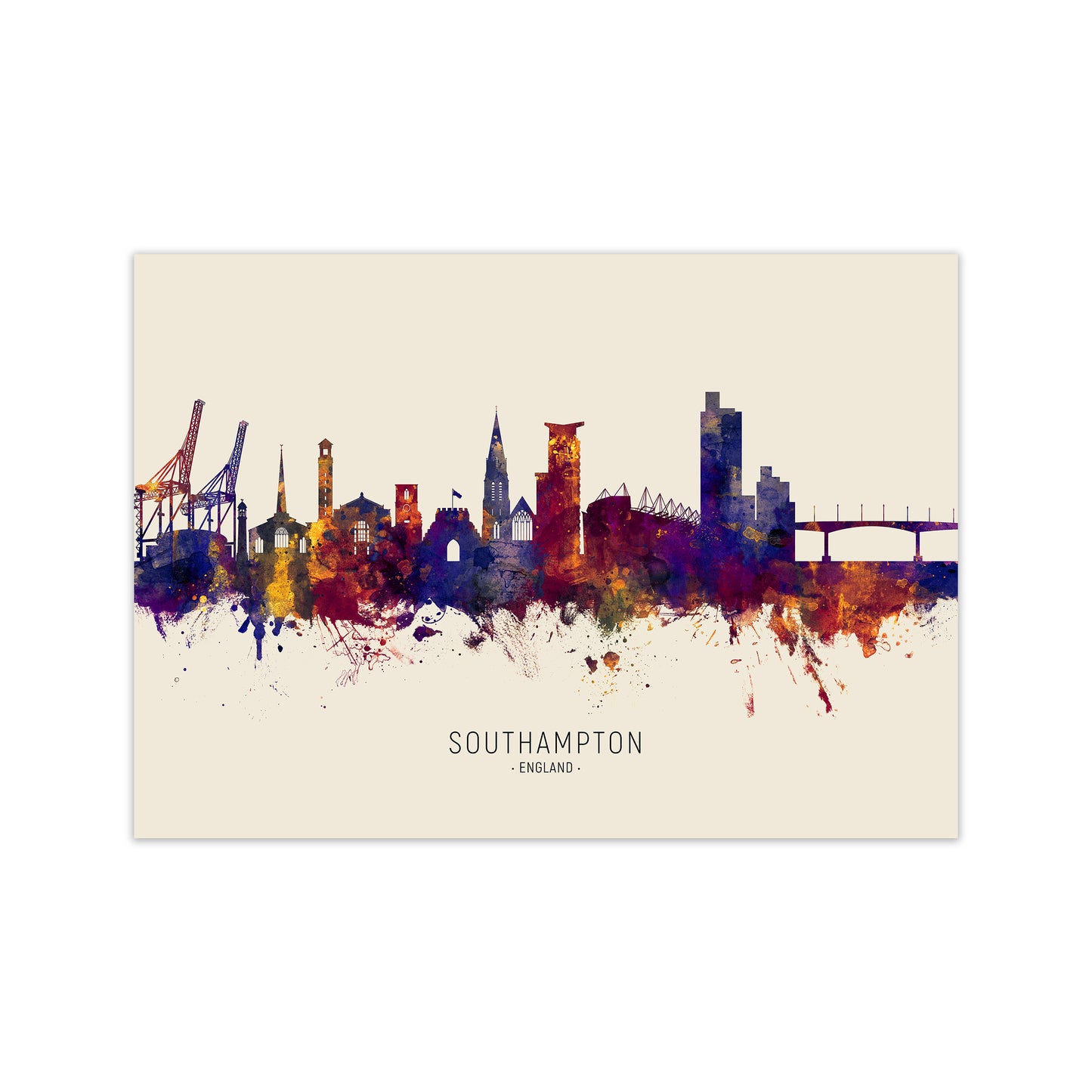 Southampton England Skyline Autumn City Name Art Print by Michael Tompsett Print Only