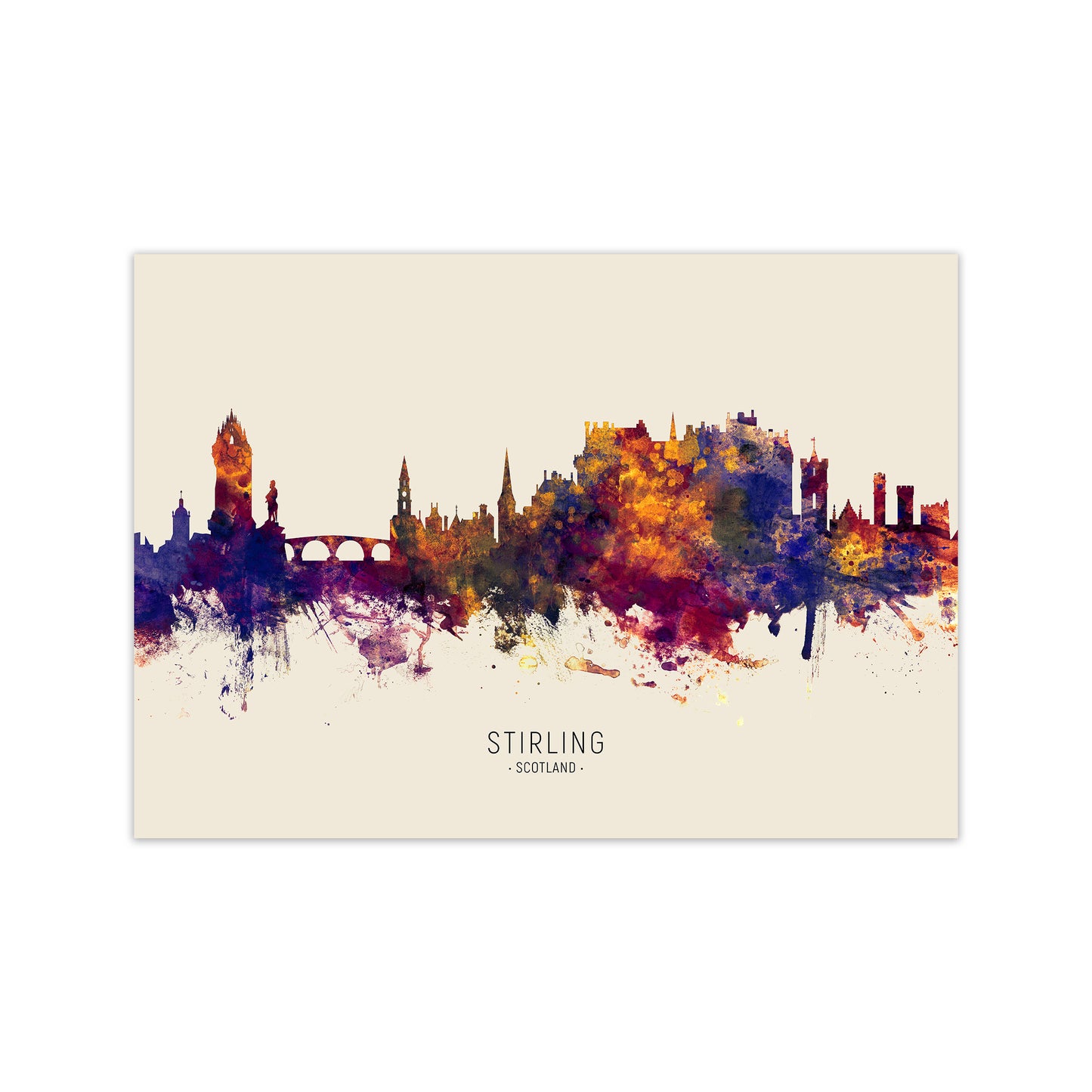Stirling Scotland Skyline Autumn City Name Art Print by Michael Tompsett Print Only