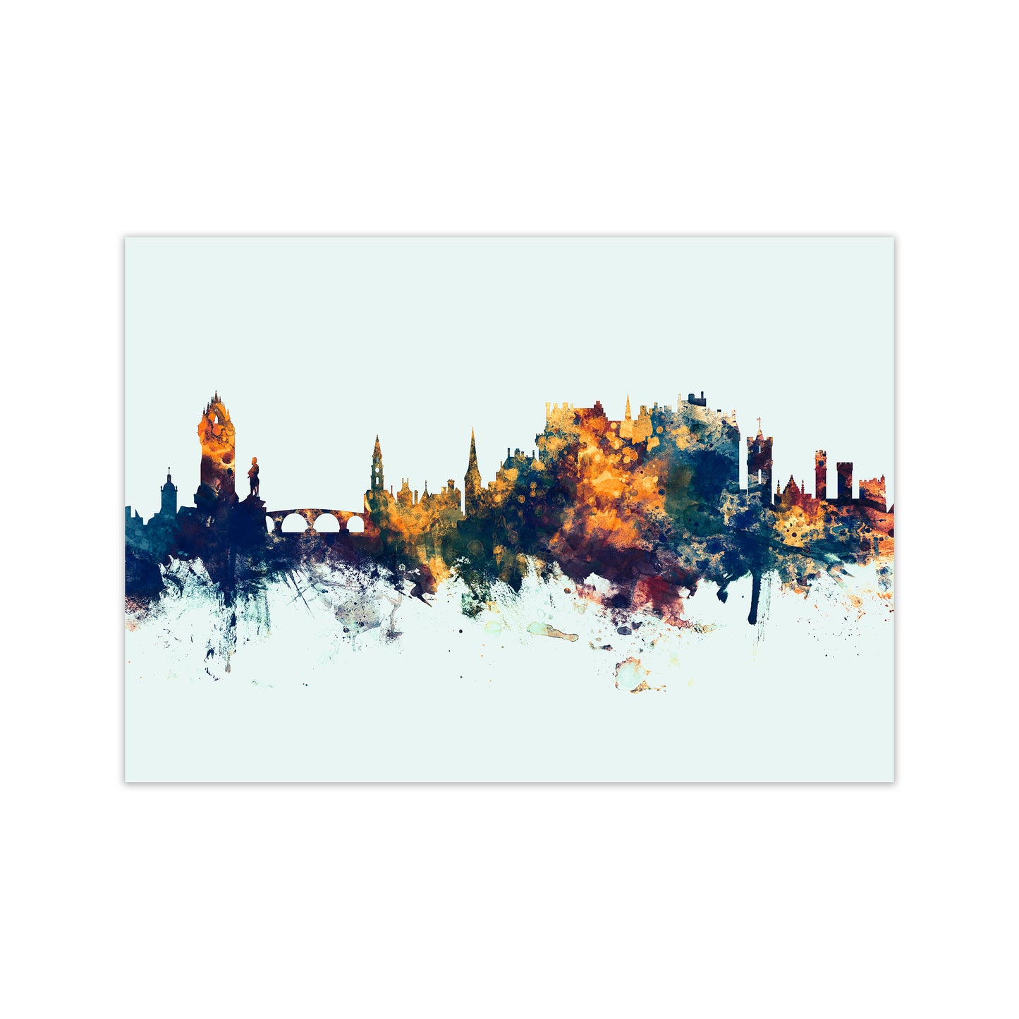 Stirling Scotland Skyline Blue Orange Art Print by Michael Tompsett Print Only