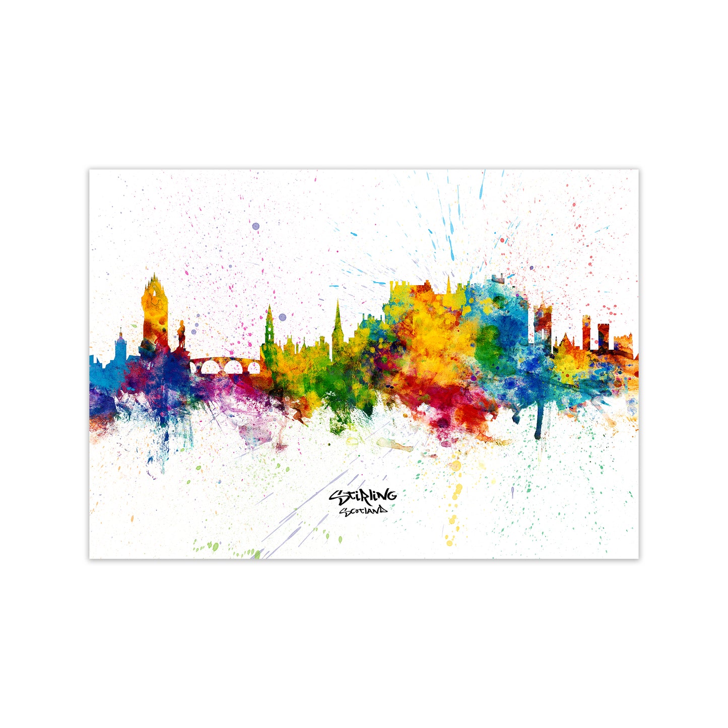 Stirling Scotland Skyline Splash Art Print by Michael Tompsett Print Only