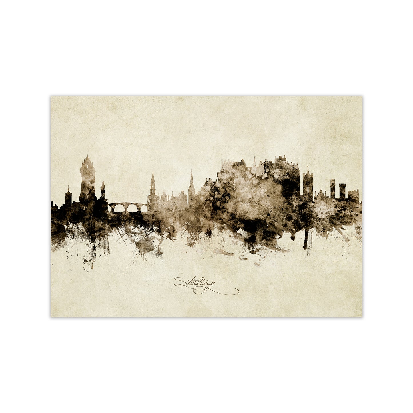 Stirling Scotland Skyline Vintage Art Print by Michael Tompsett Print Only