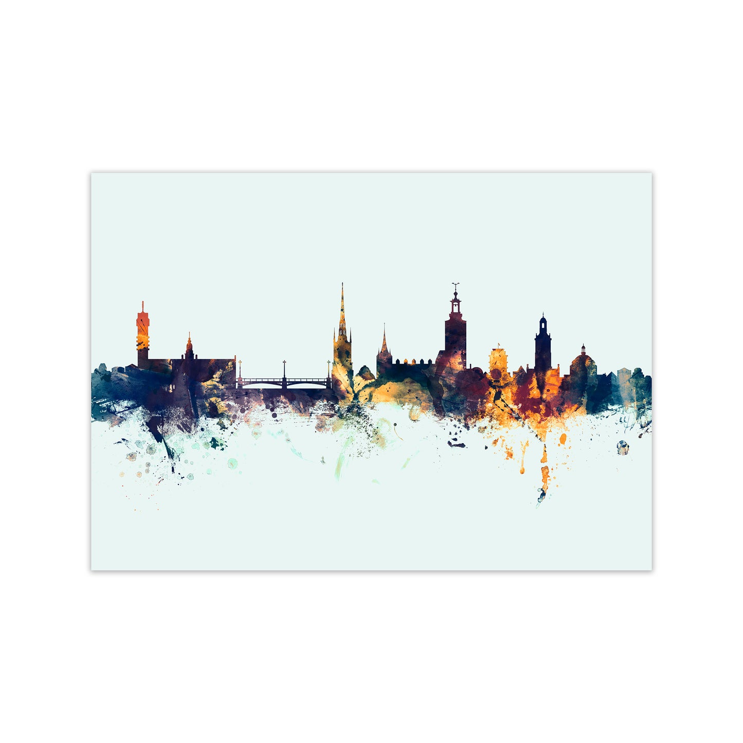 Stockholm Sweden Skyline Blue Orange Art Print by Michael Tompsett Print Only