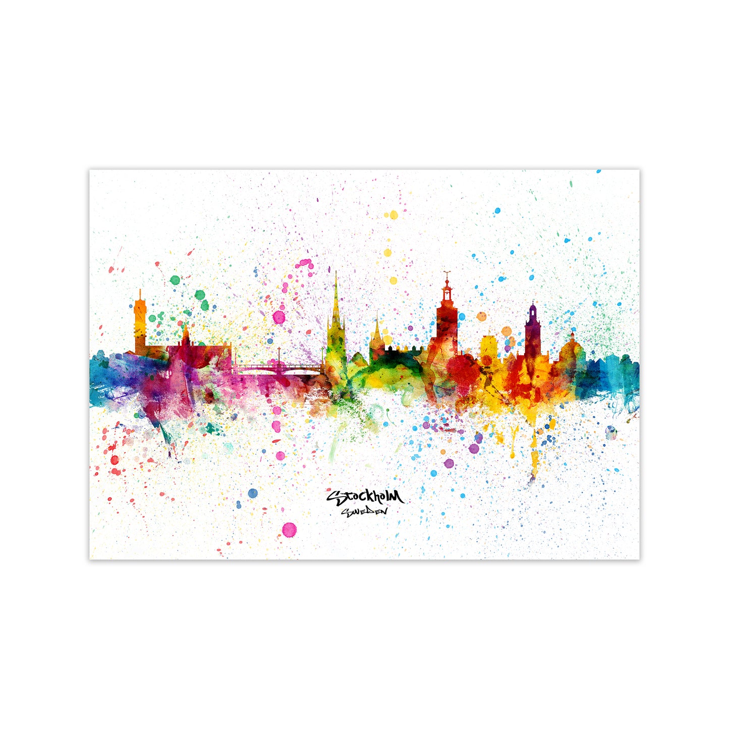 Stockholm Sweden Skyline Splash Art Print by Michael Tompsett Print Only