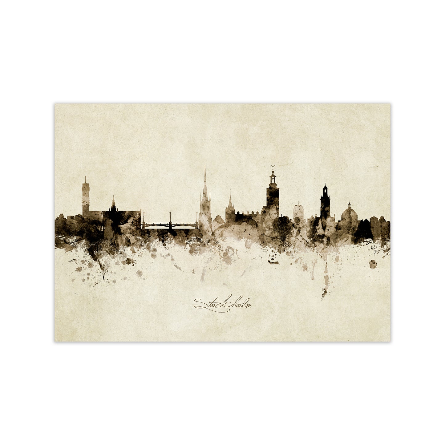 Stockholm Sweden Skyline Vintage Art Print by Michael Tompsett Print Only