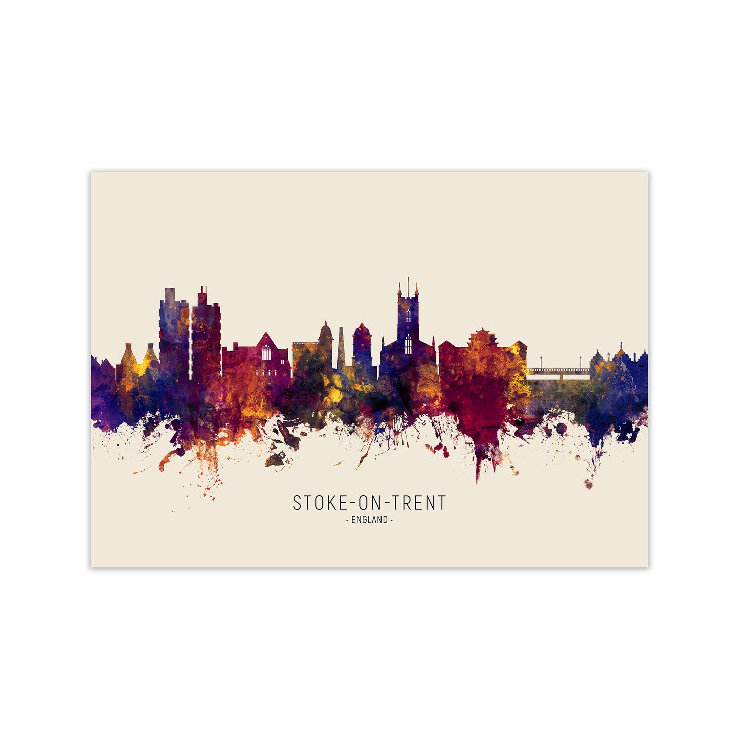 Stoke-On-Trent England Skyline Autumn City Name Art Print by Michael Tompsett Print Only