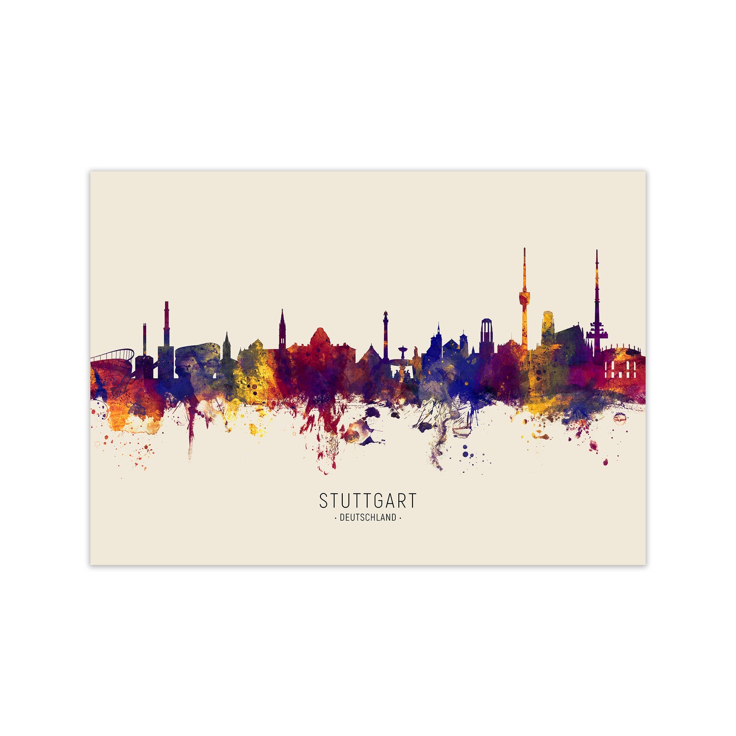 Stuttgart Deutschland Skyline Autumn City Name Art Print by Michael Tompsett Print Only